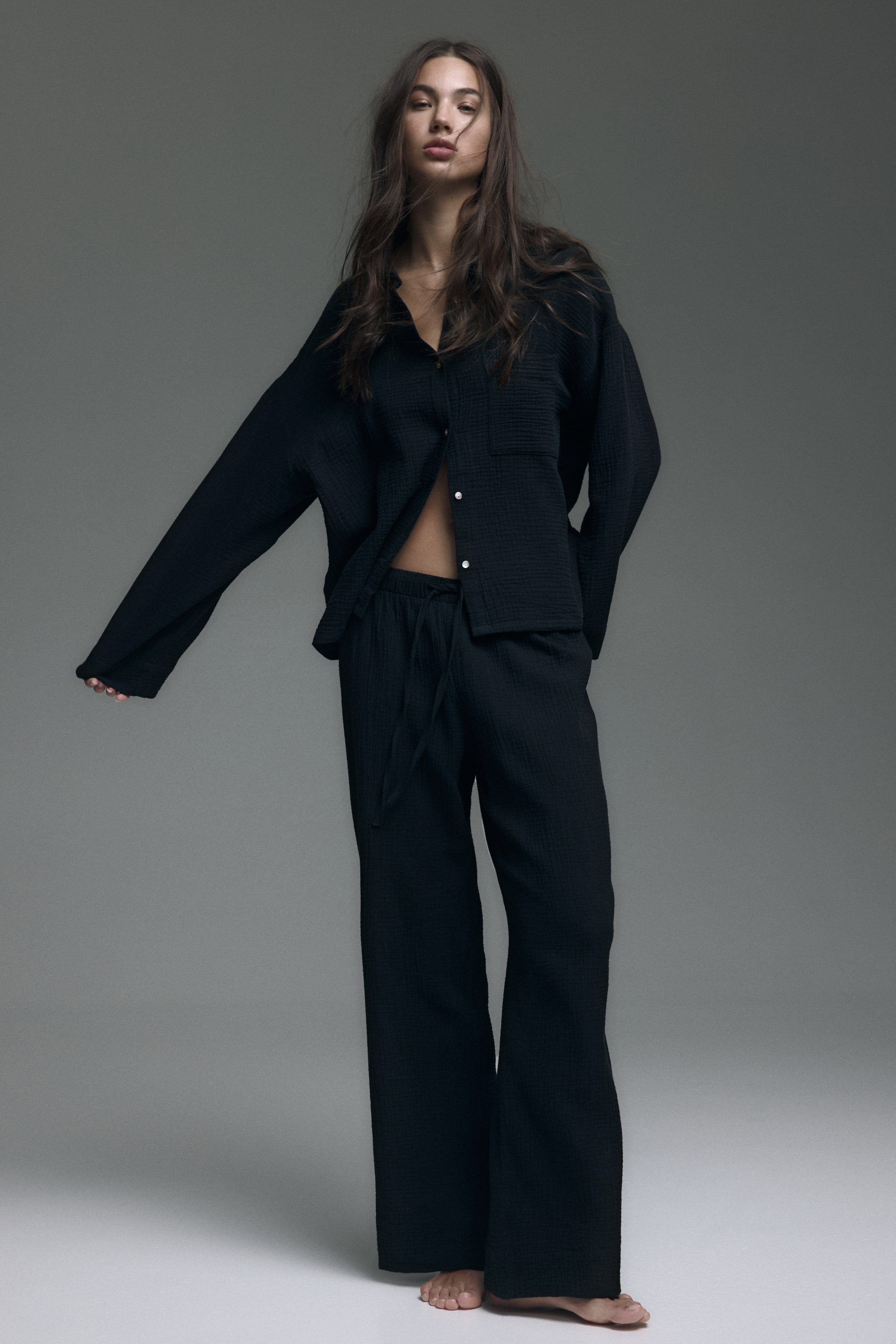 Prikaži veću sliku: Pidžama od pamučnog muslina - Crna - Ladies | H&M RS 1