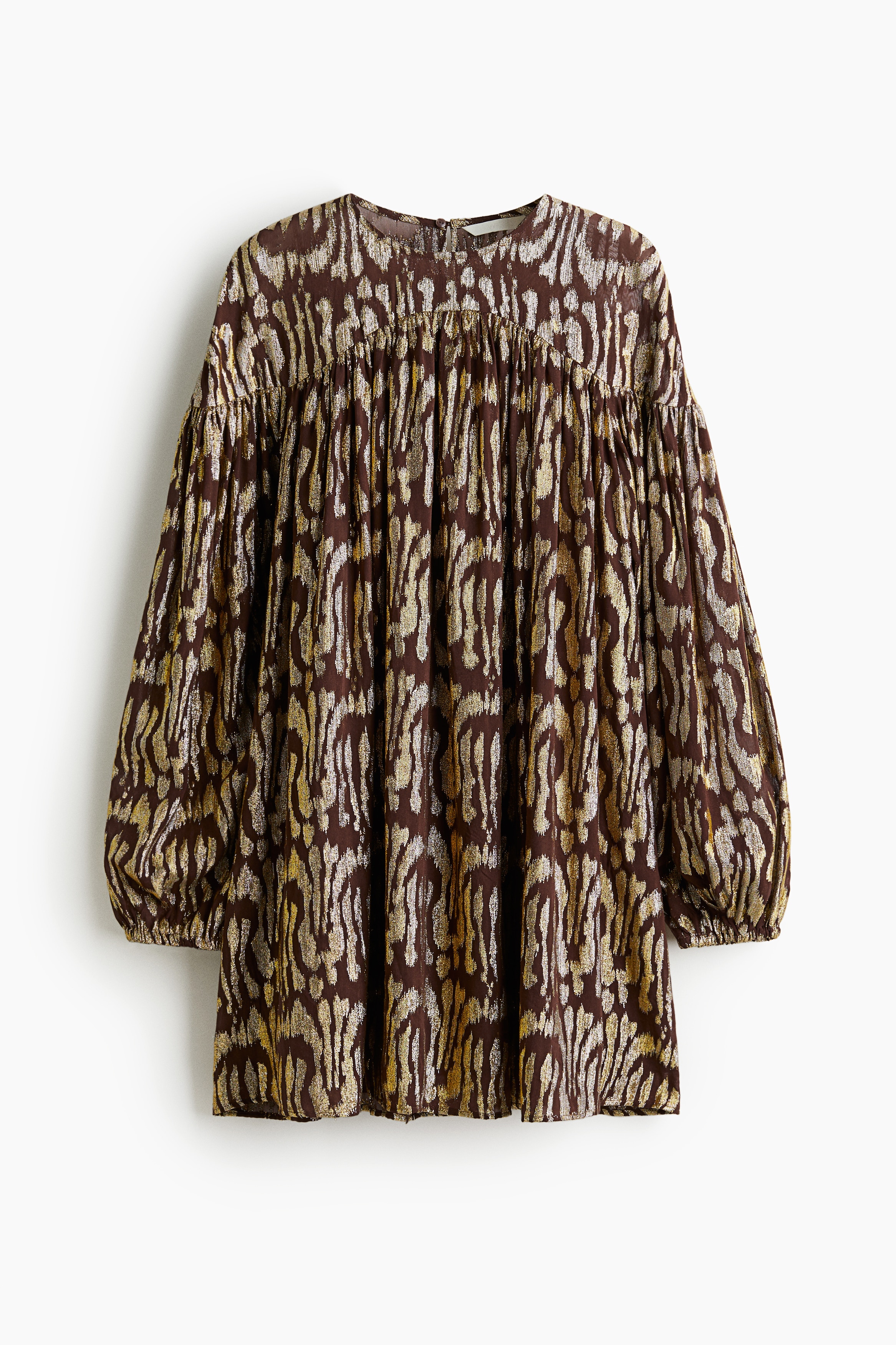 Oversized Jacquard-Weave Dress - Dark brown/patterned
