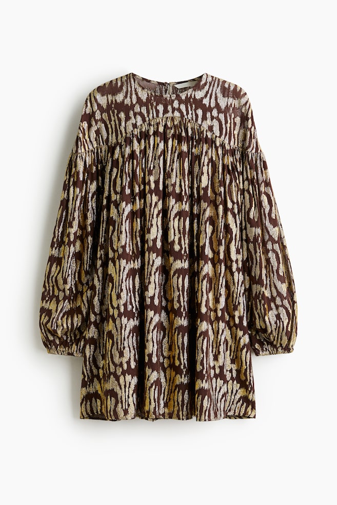Oversized Kleid aus Jacquardstoff - Dunkelbraun/Gemustert - 1