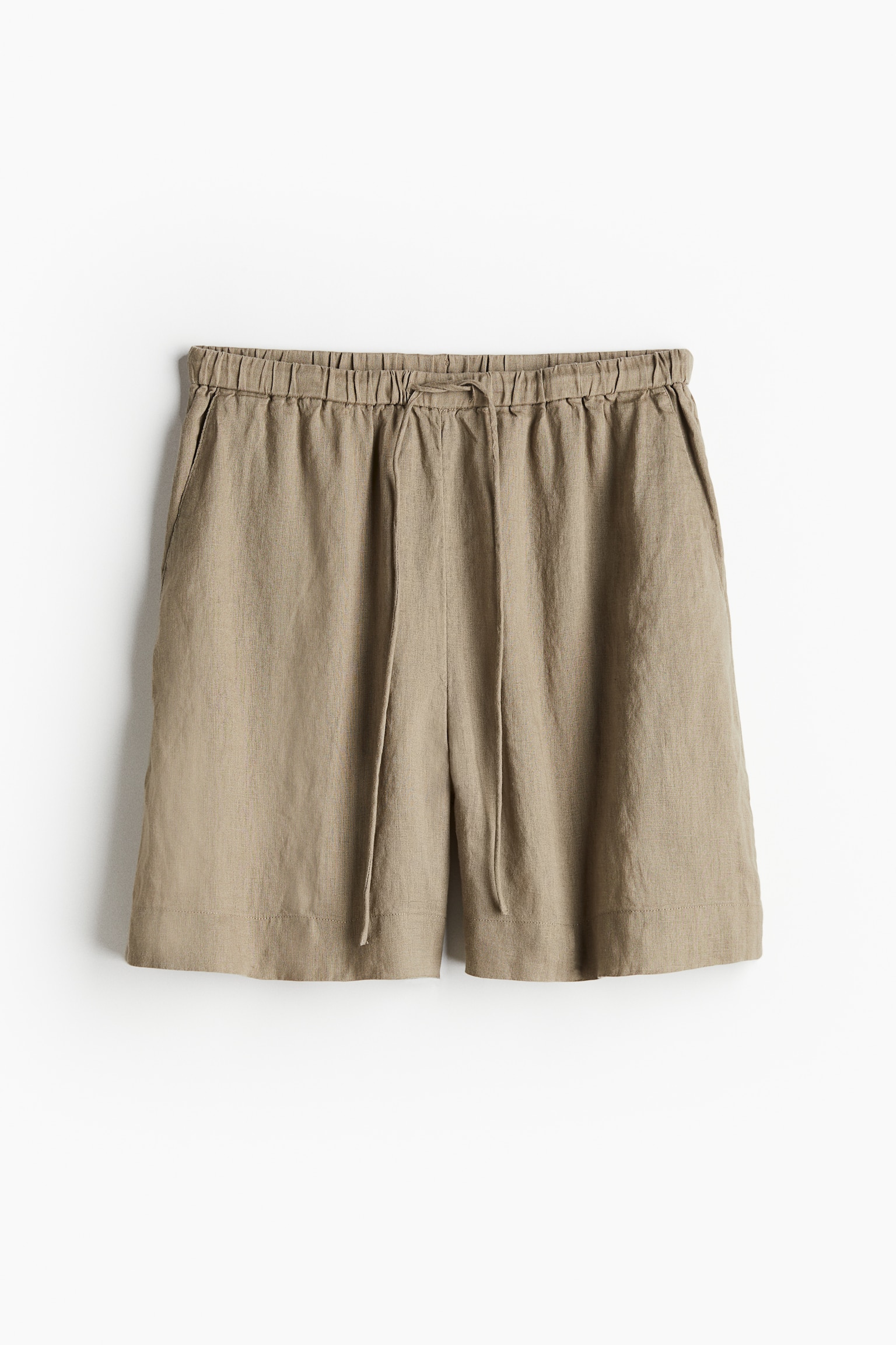 Linen Pull On Shorts - Dark beige/Dark grey/Light beige - 2