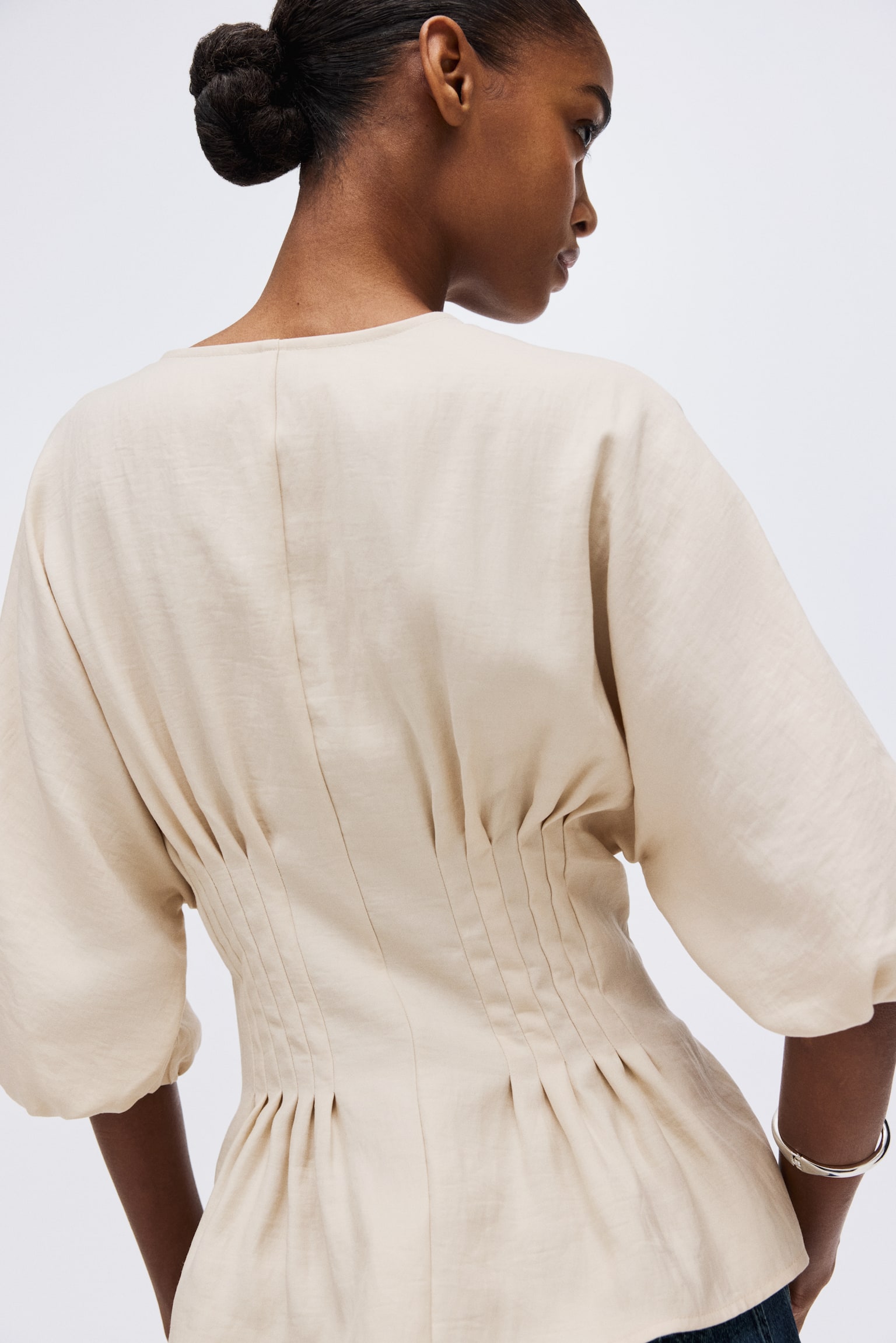 Waisted blouse - Light beige/Black - 5