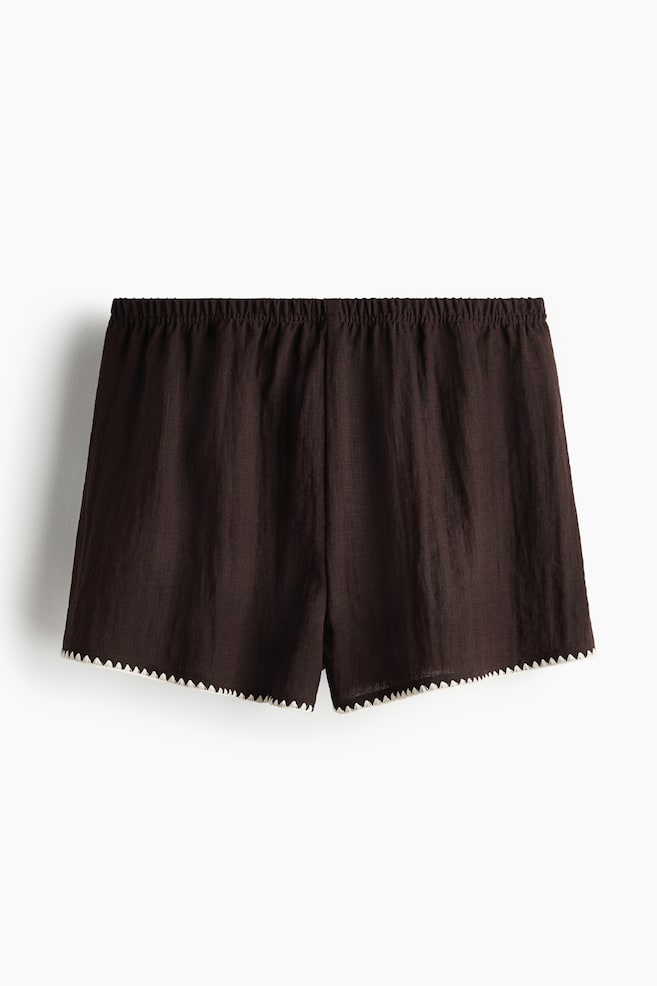 Loose-fit beach shorts - Dark brown/Cream - 1
