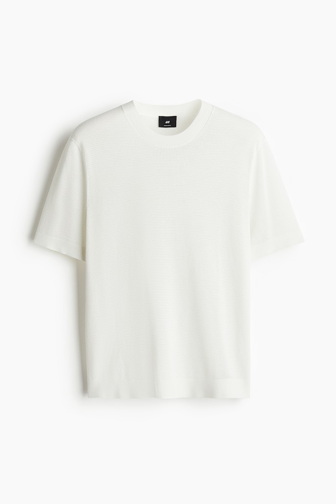 Regular Fit Hole-knit T-shirt - White/Light blue - 1