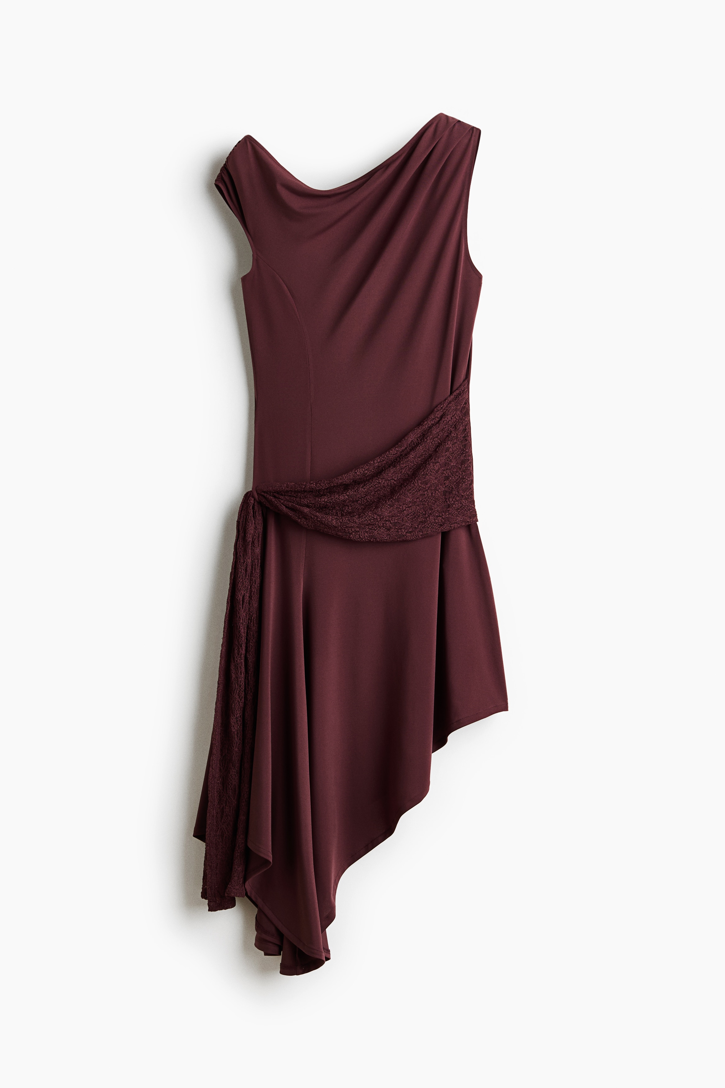Draped lace-panel dress - Dark red/Black