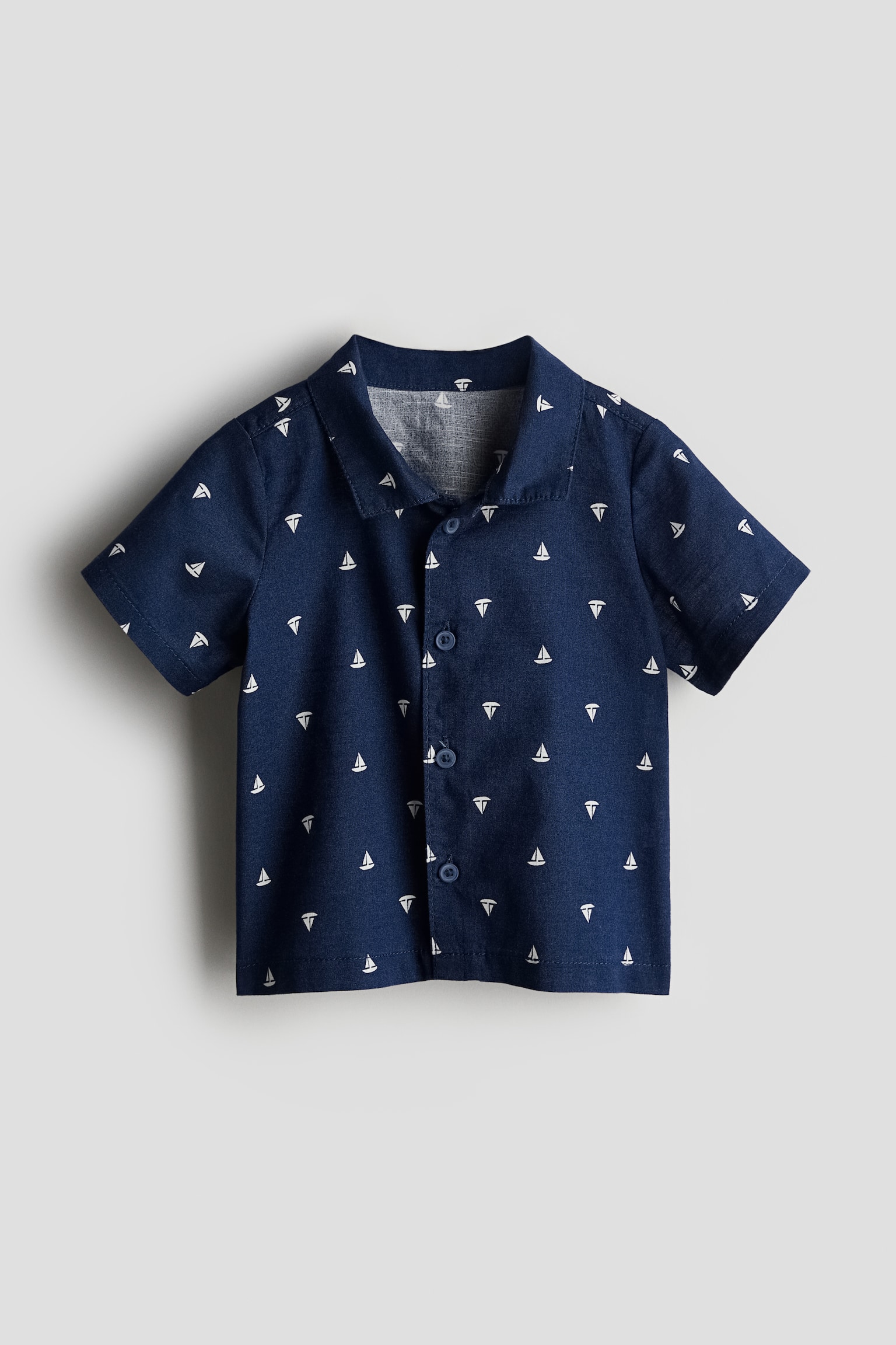 Short Sleeve Cotton Shirt - Navy blue/Sailing boats - 1