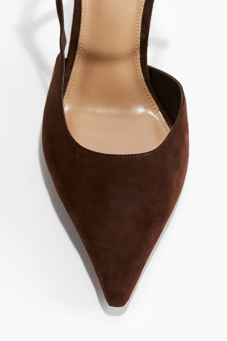 H&m Dark Brown Suede Court Shoes Pointed Leather Court Shoes