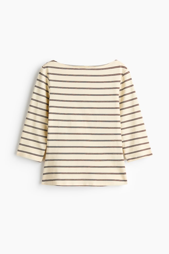 Fitted Boat-Neck Top - Light yellow/Striped/Black - 1