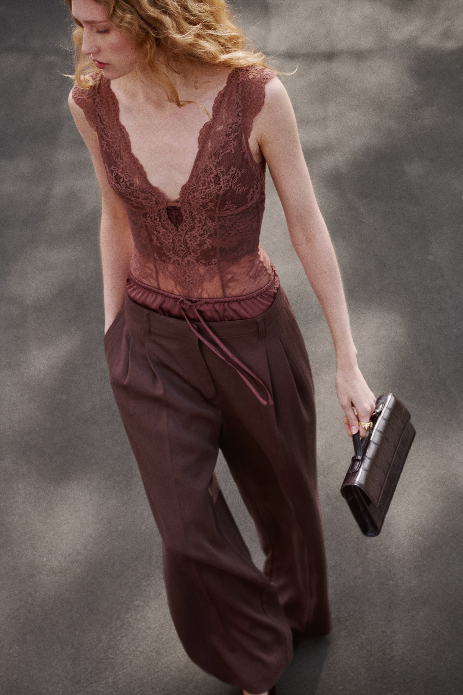 Linen-blend tailored trousers - Dark dusty pink/Dark olive green - 1