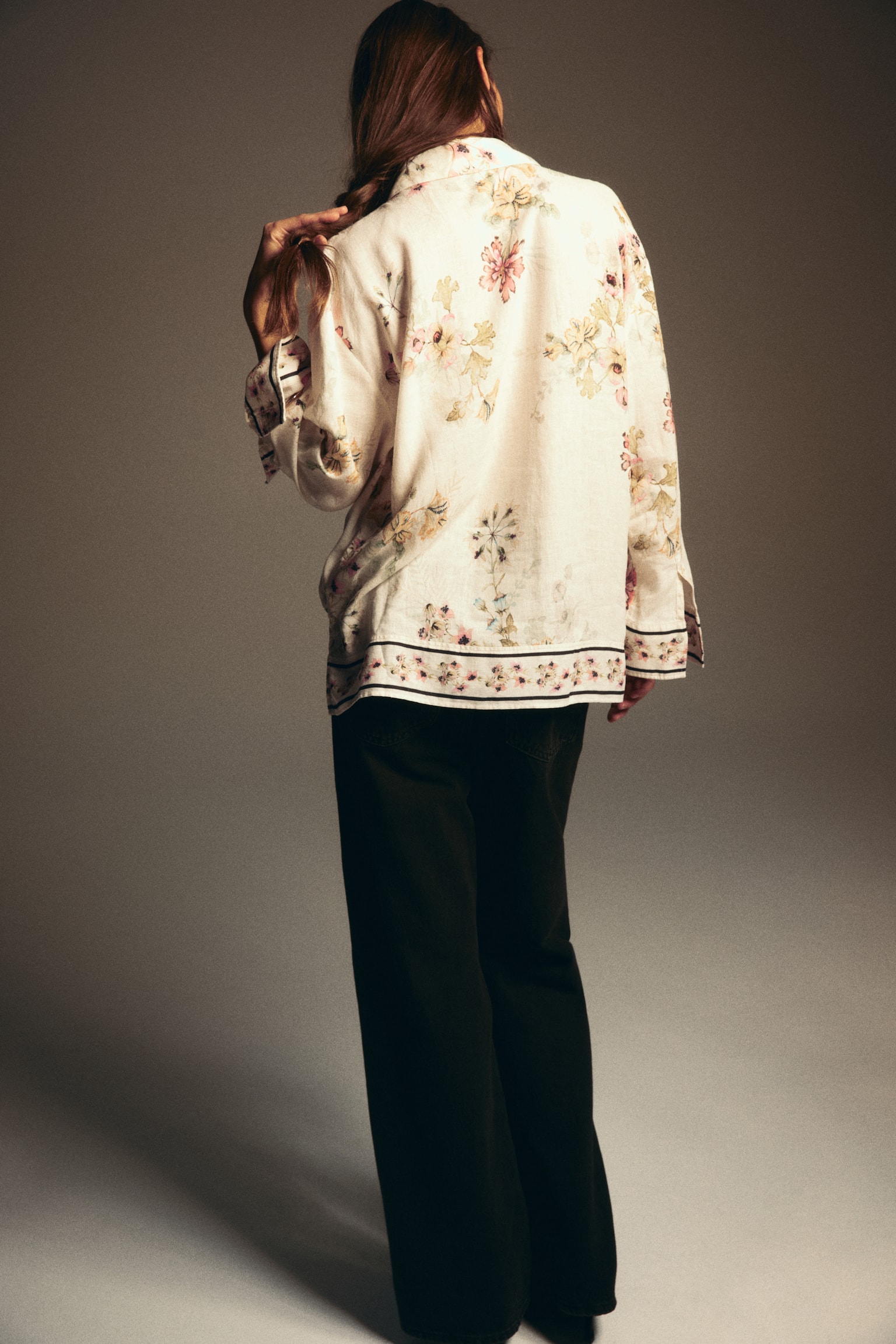 Koszula z domieszką lnu - Kremowy/Kwiaty - 3