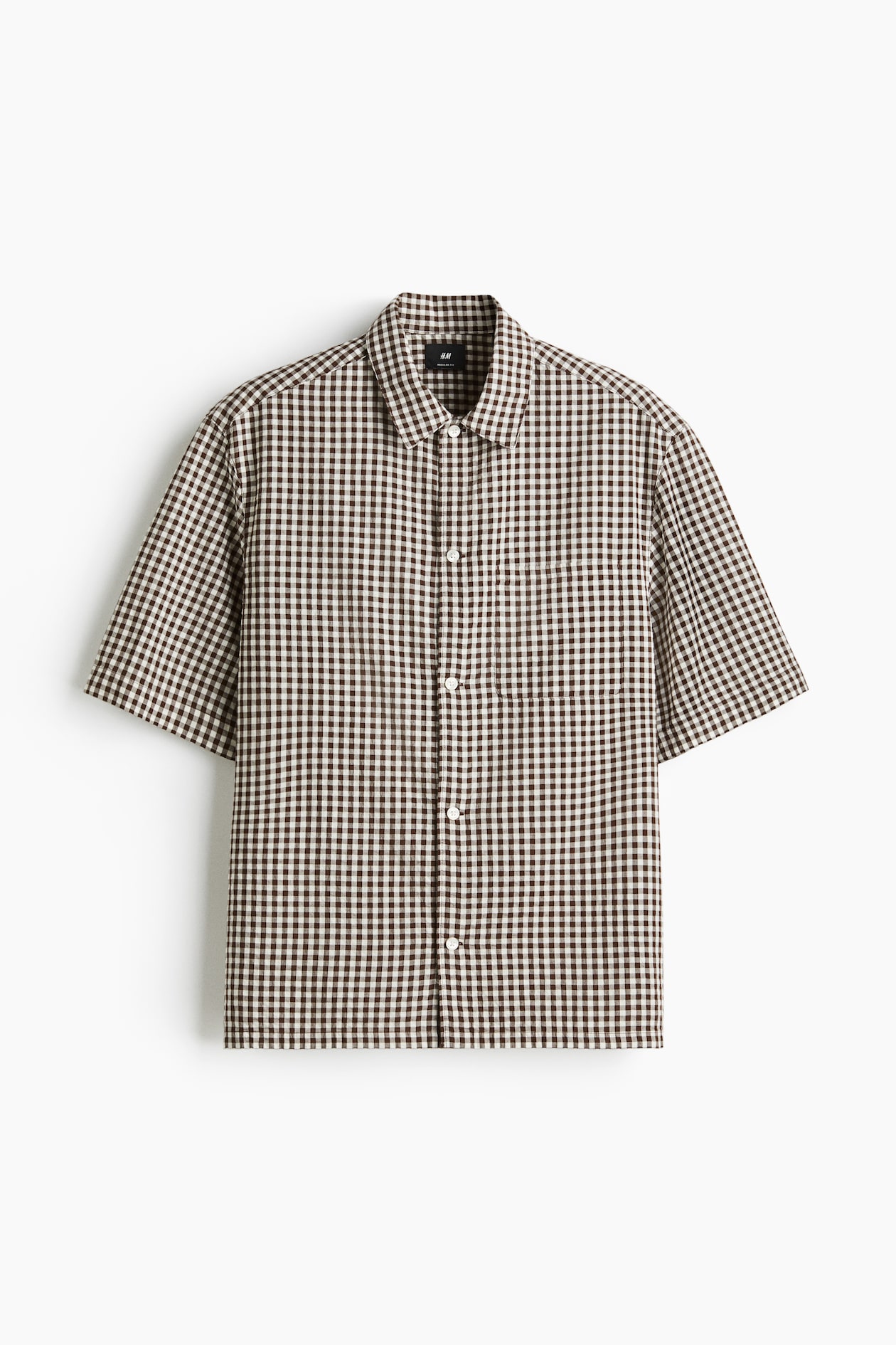 Men's Brown/gingham Regular-Fit Short-Sleeved Shirt