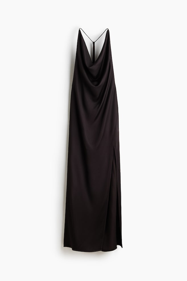 Cowl-neck viscose satin dress - Dark brown - 1