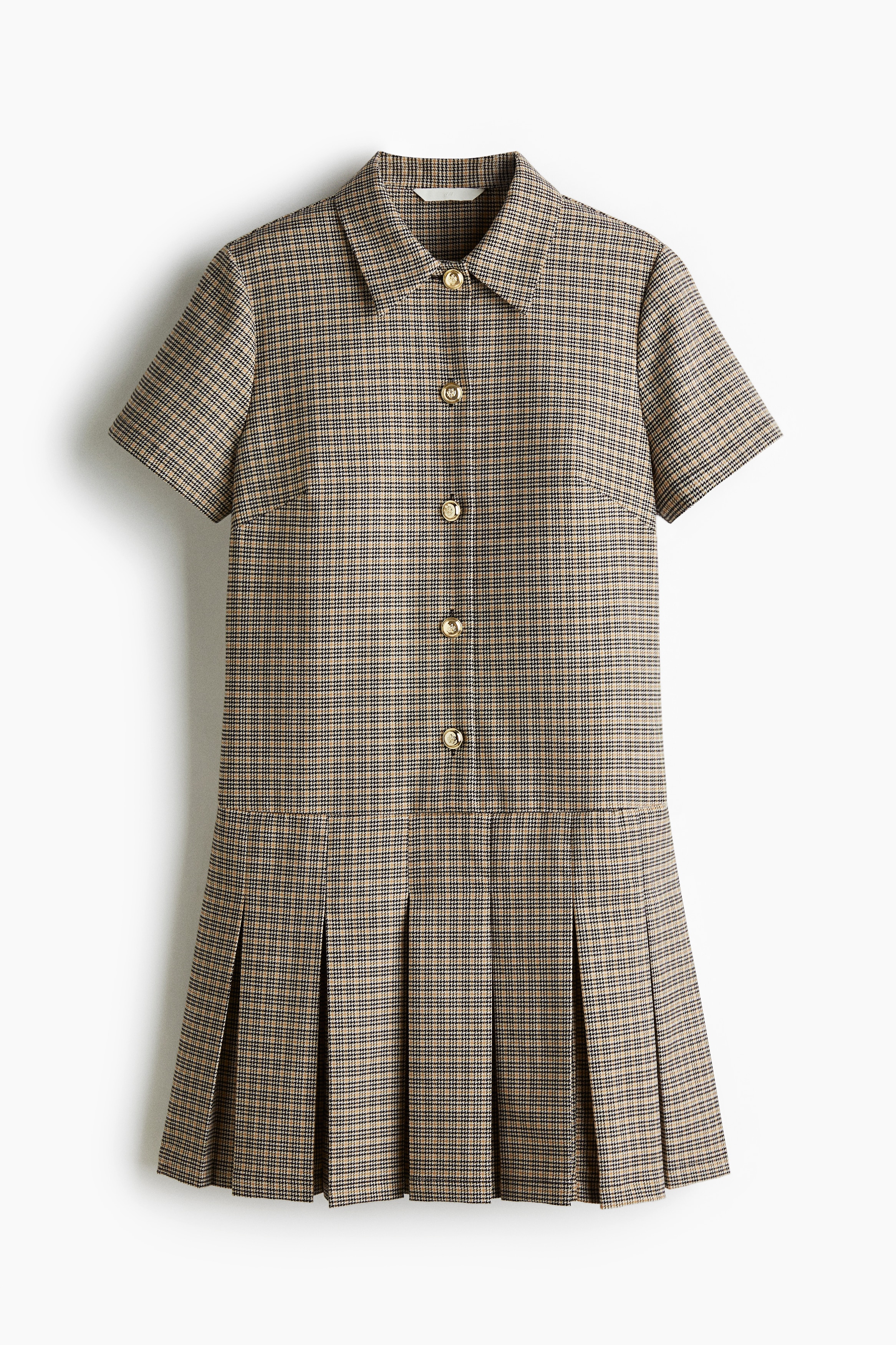 Abito con gonna a pieghe - Nero/pied-de-poule