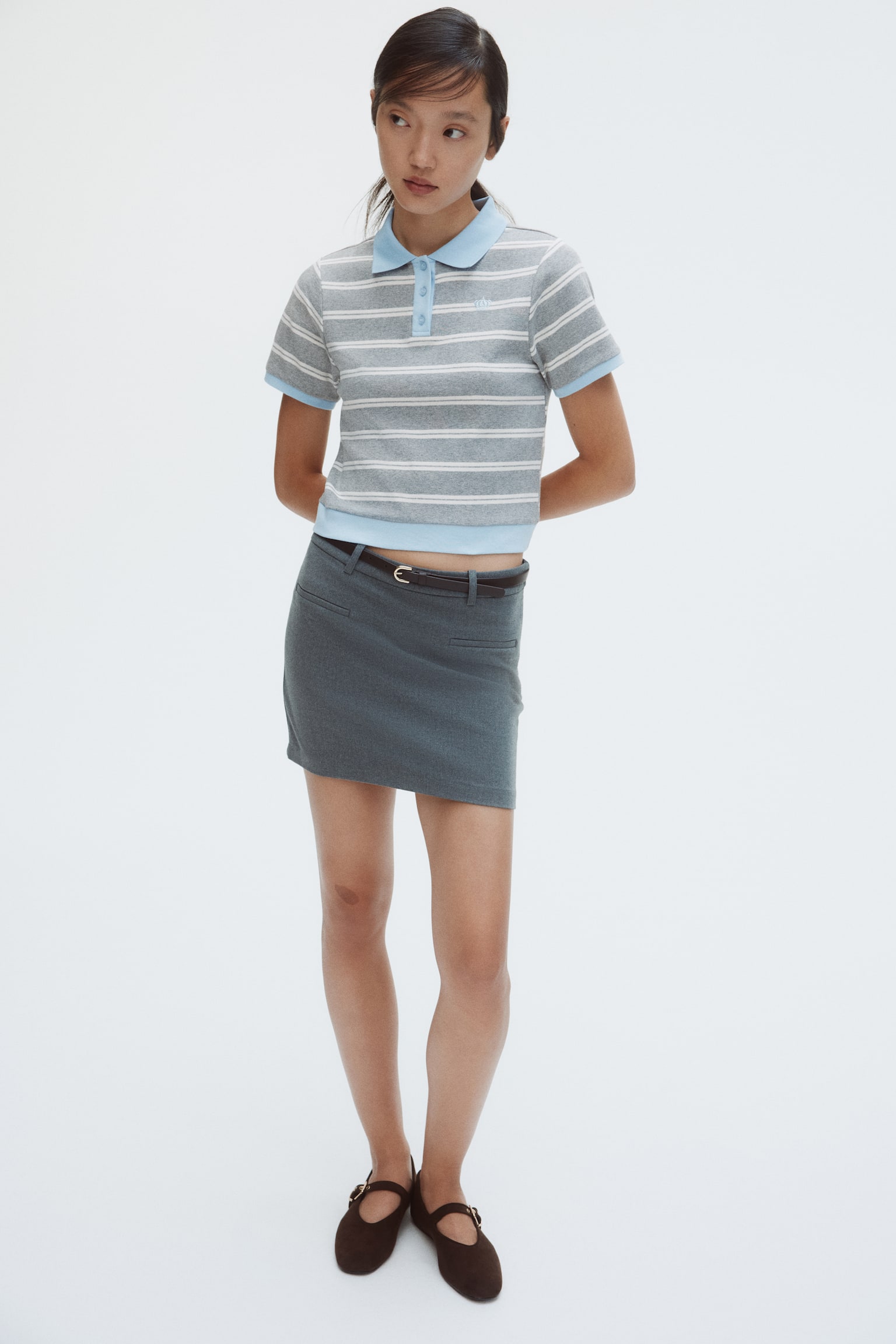 Áo polo cotton - Màu xám đốm/Kẻ/Màu xanh dương đậm/Kẻ - 3