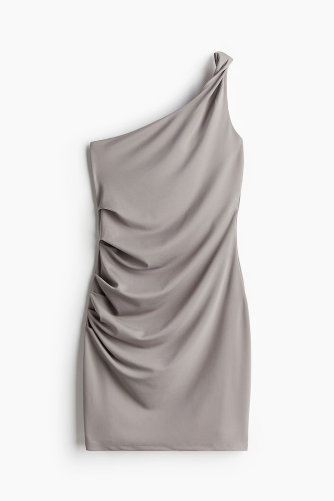 Draped one-shoulder dress - Grey/Black - 1