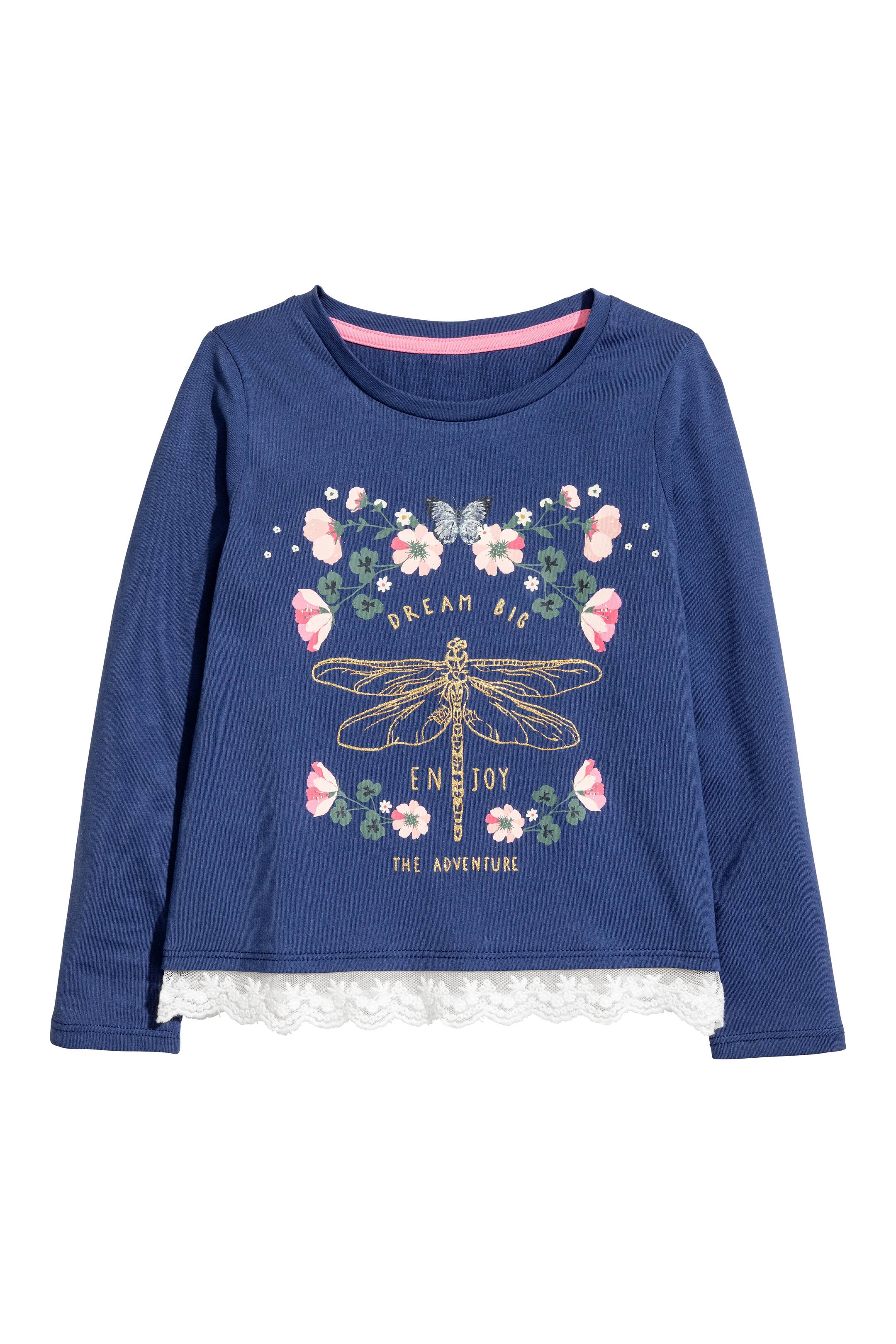 View larger image: Lace-trimmed jersey top - Dark blue - Kids | H&M GB 1