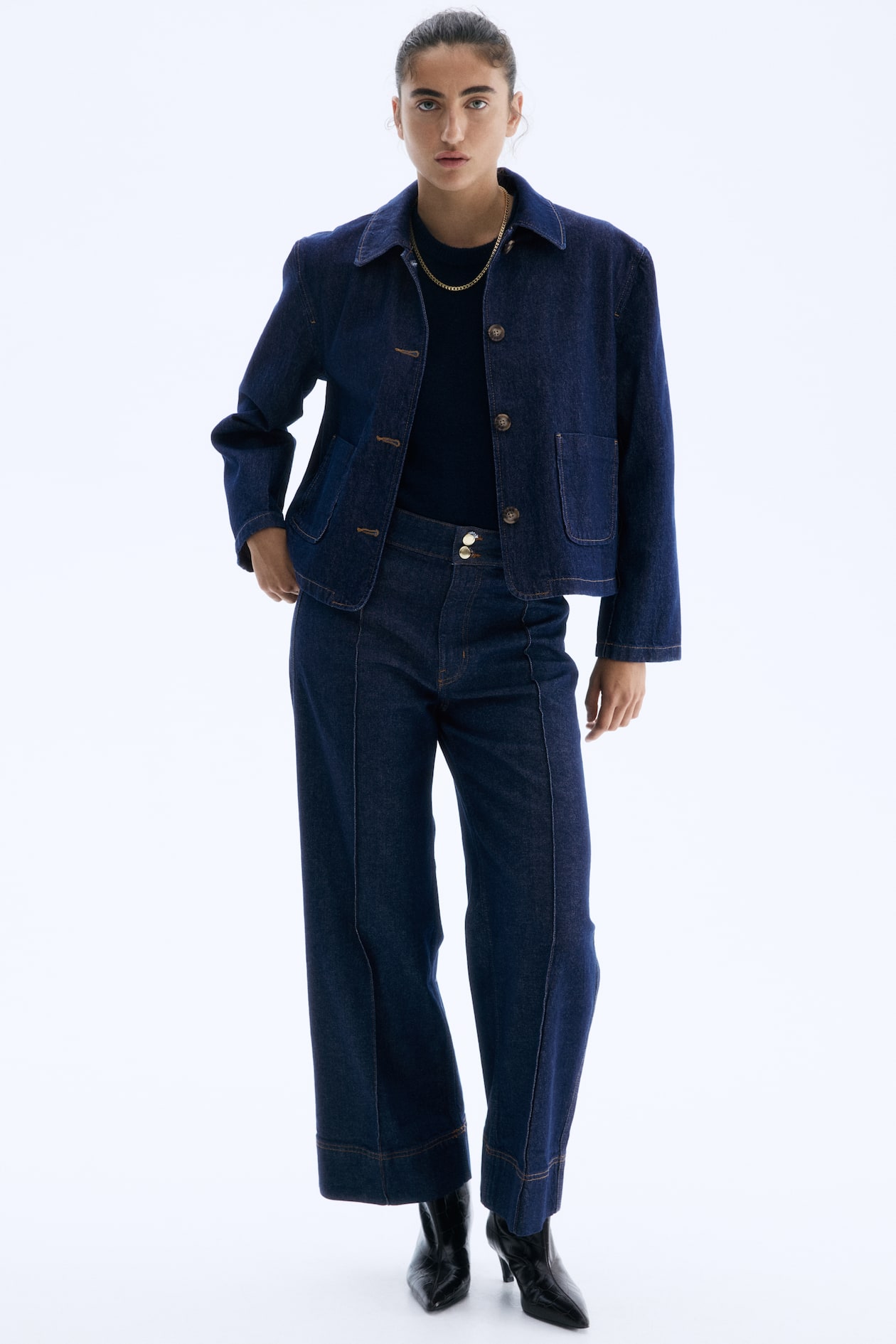 Jeans Veste Tweed H&m Veste En Twill Avec Col Bleu Denim FEMME