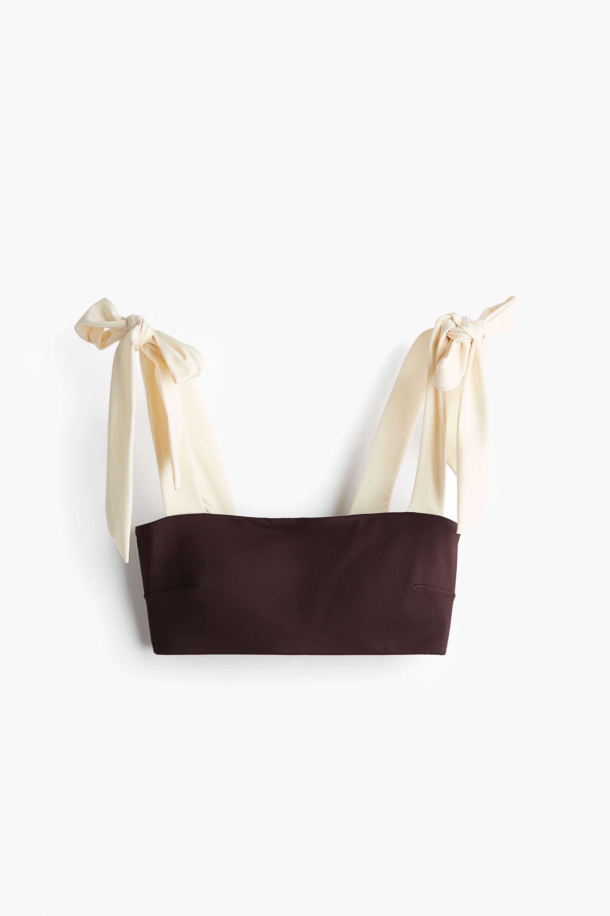 Top de bikini con tirantes de lazo y relleno - Marrón oscuro/Crema