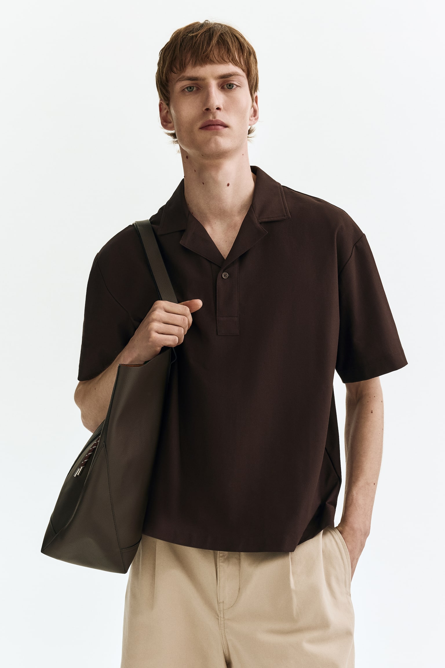 Loose Fit Polo shirt-Dark brown - 1