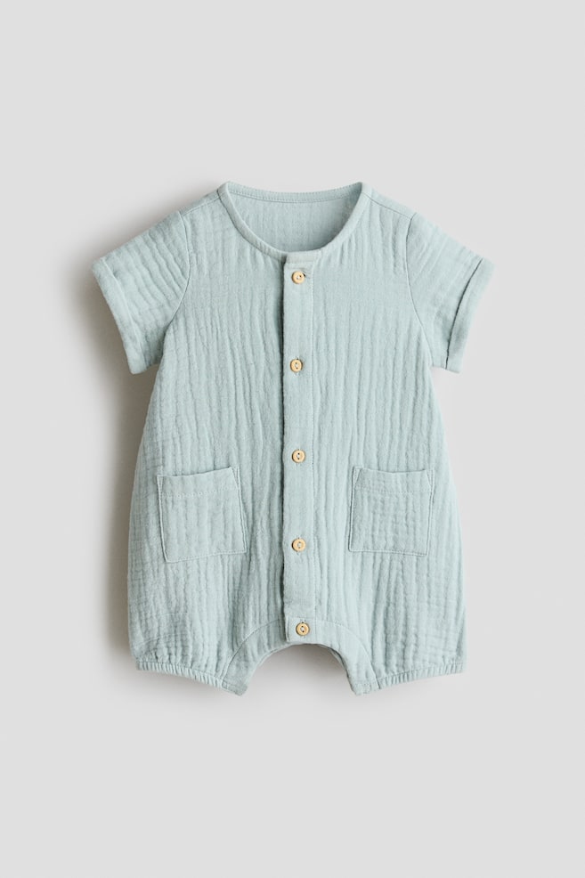 Cotton Muslin Romper Suit - Light turquoise/White/animals/Cream - 1