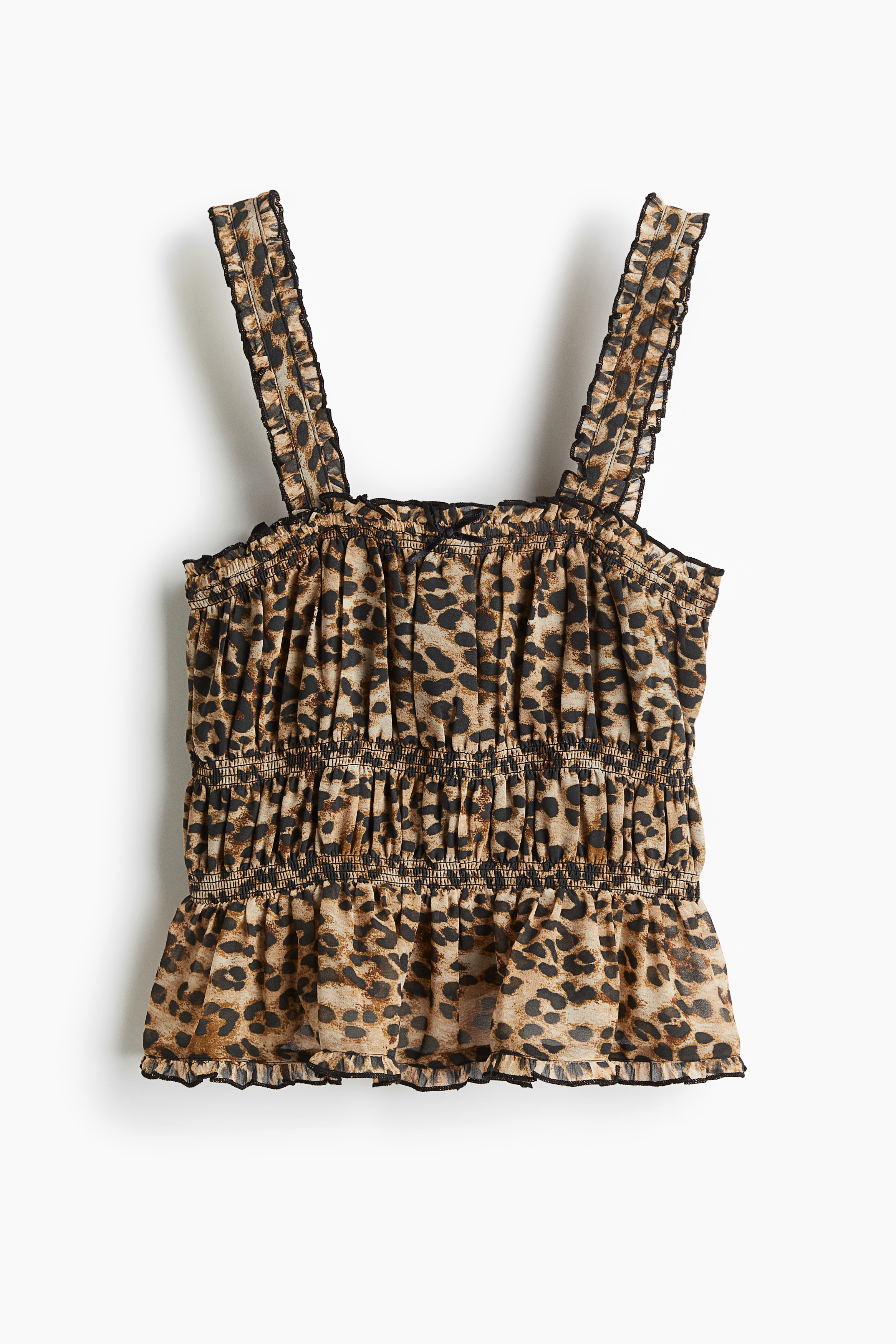 シアーフリルトリムトップス - ベージュ／レオパードプリント