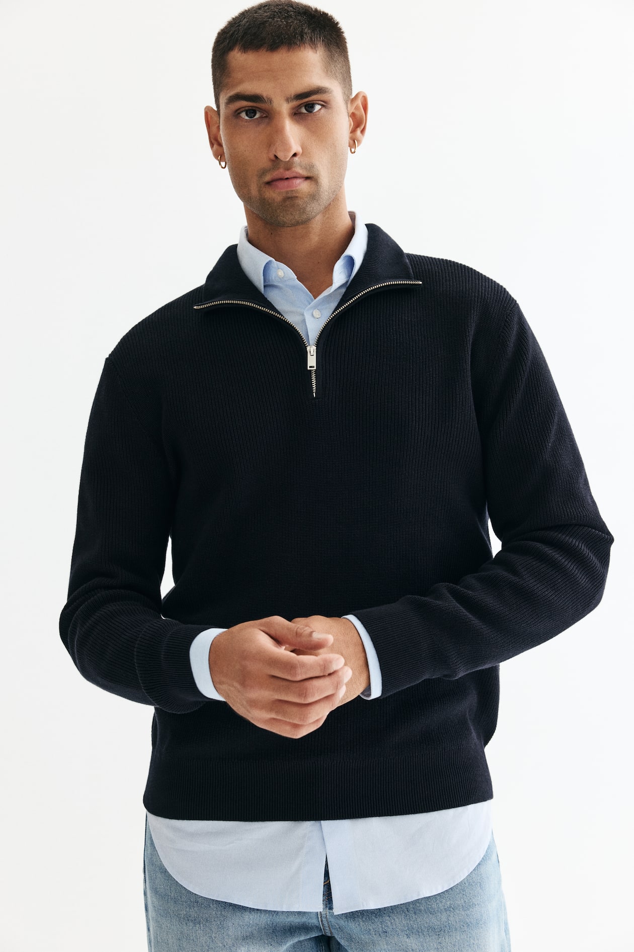 Regular Fit Half-Zip Sweater - Navy blue - Men | H&M US