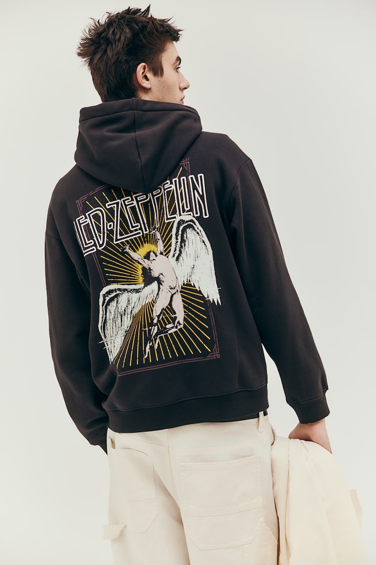 Loose Fit Hoodie Black/Led Zeppelin Men H&M GB
