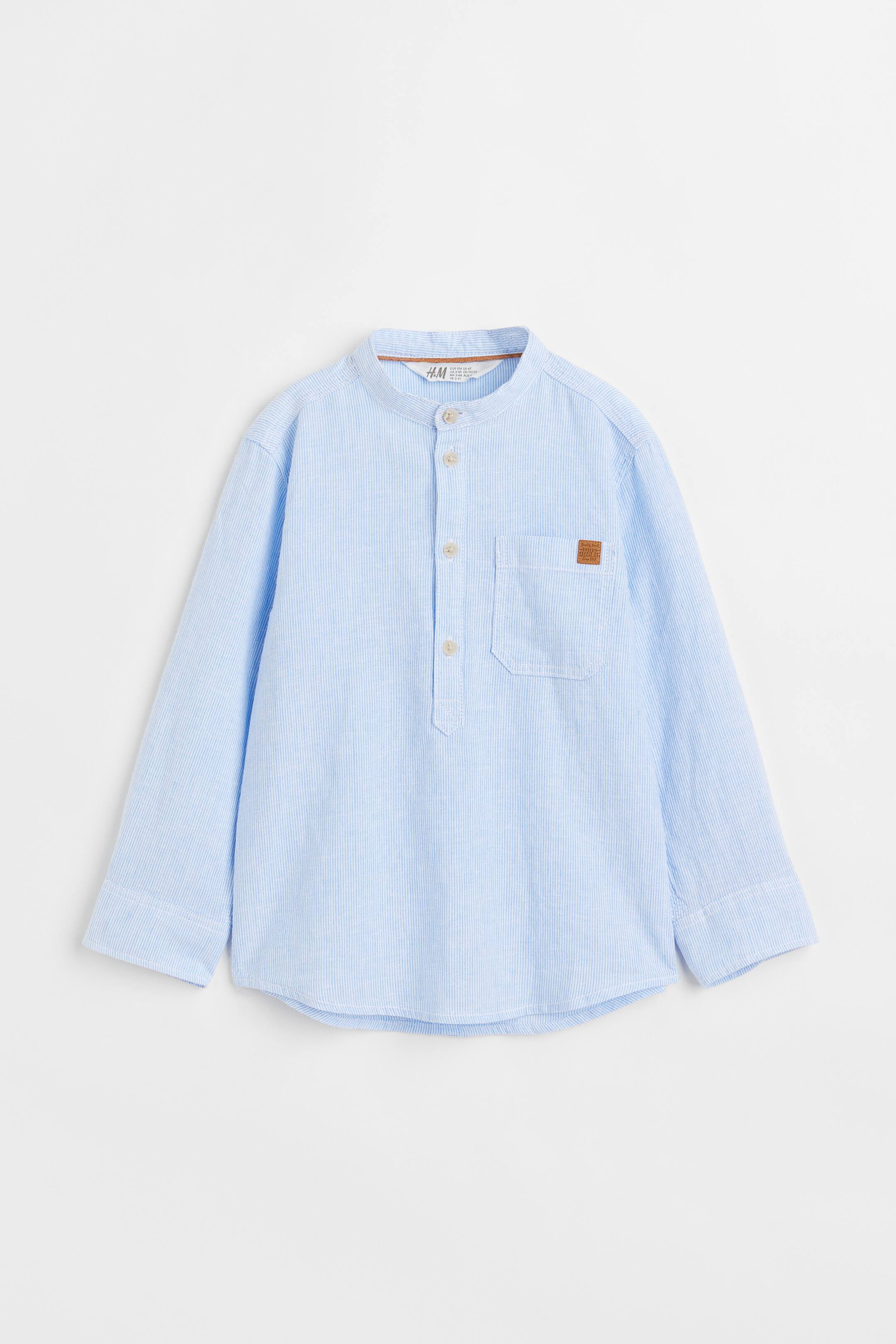 View larger image: Linen-blend grandad shirt - Light blue/Striped - Kids | H&M 1