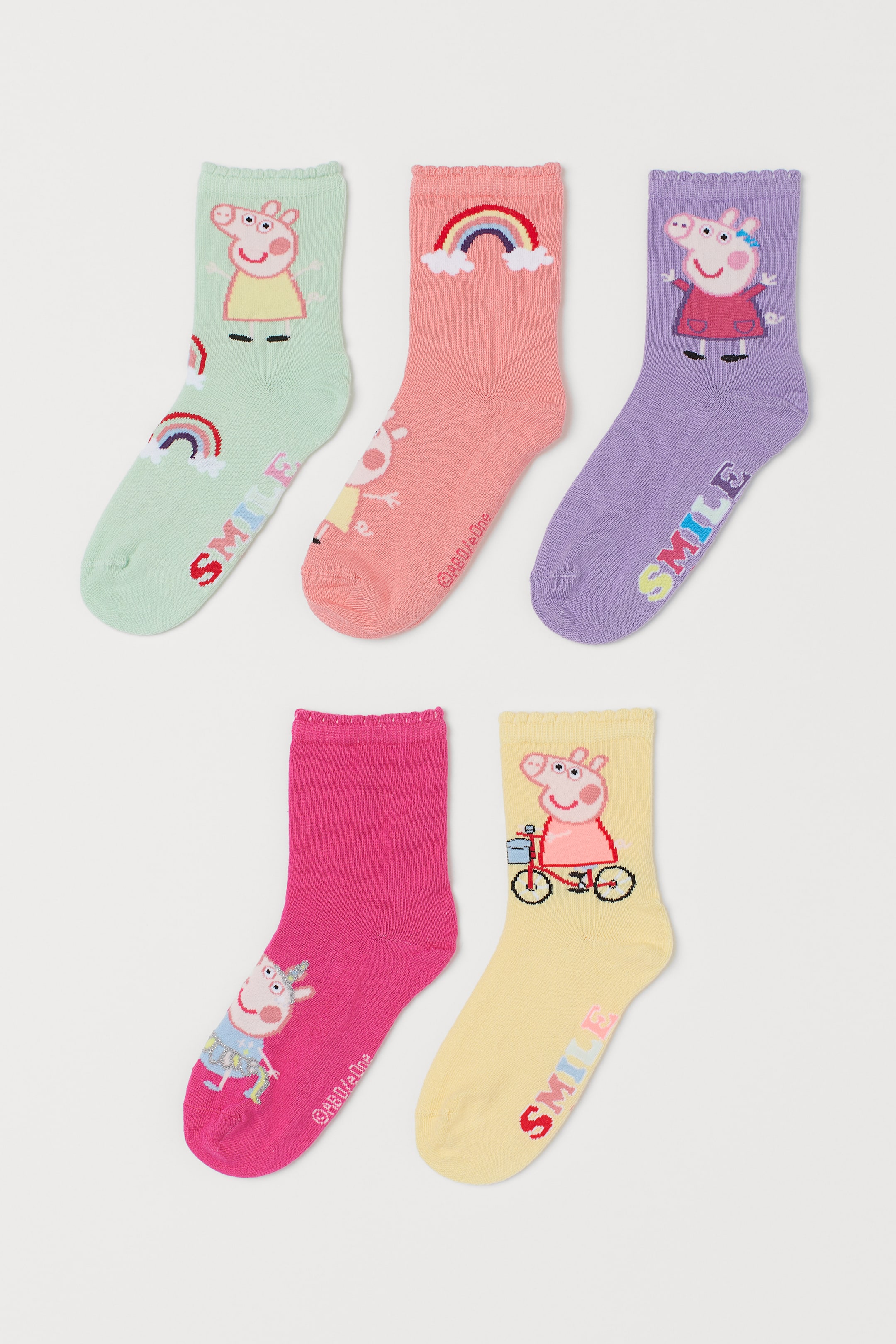 הצגת תמונה גדולה יותר: מארז 5 זוגות גרביים - סגול/פפה הקטנה - Kids | H&M IL 1