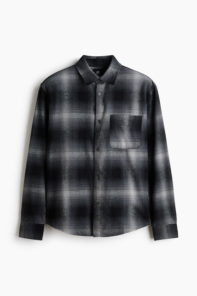 Loose-Fit Flannel Shirt - Gray/plaid/Dark brown/checked/Blue/plaid/Plum purple/plaid/Pink/plaid - 1
