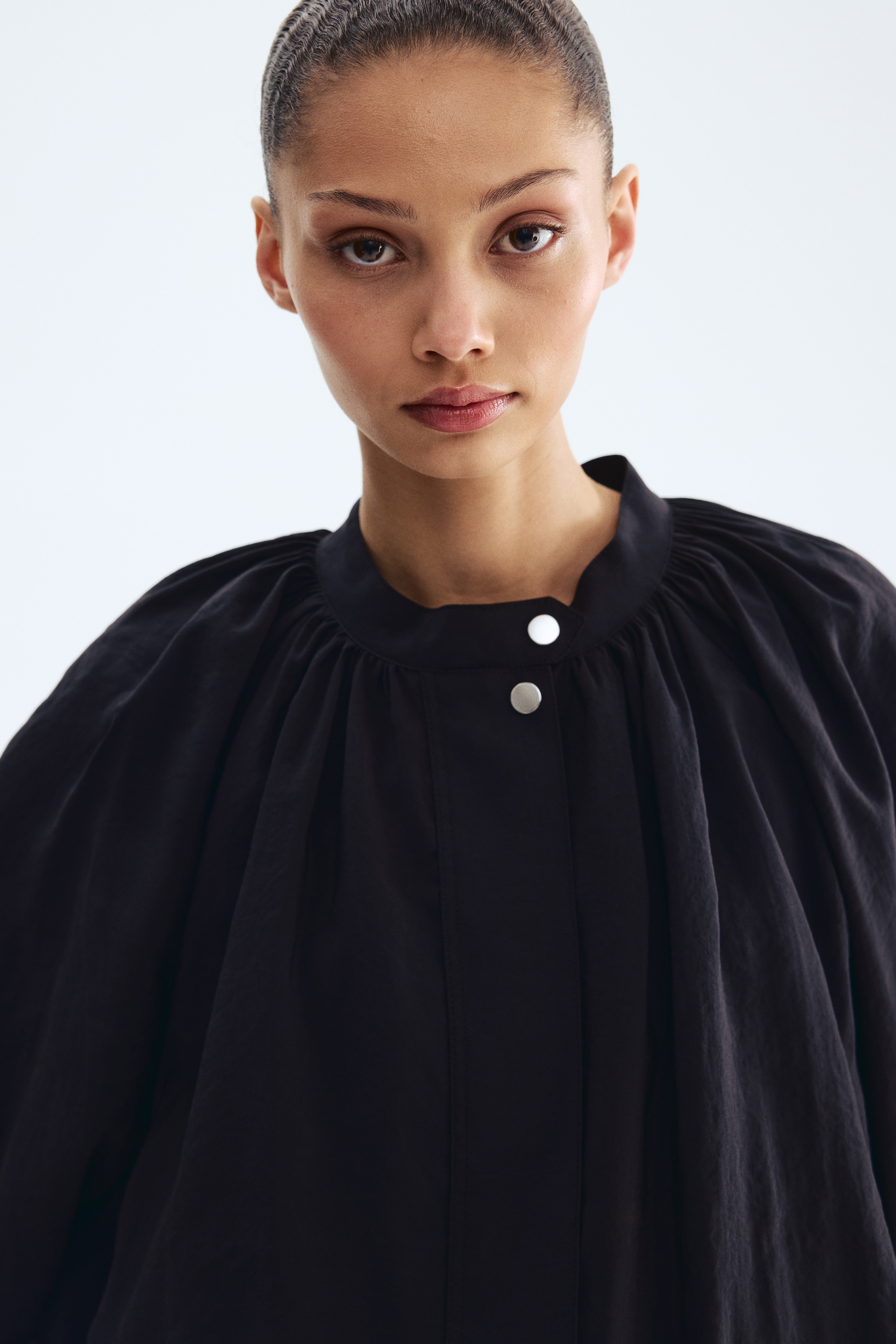 Balloon-sleeved modal jacket - Black/Dark khaki green