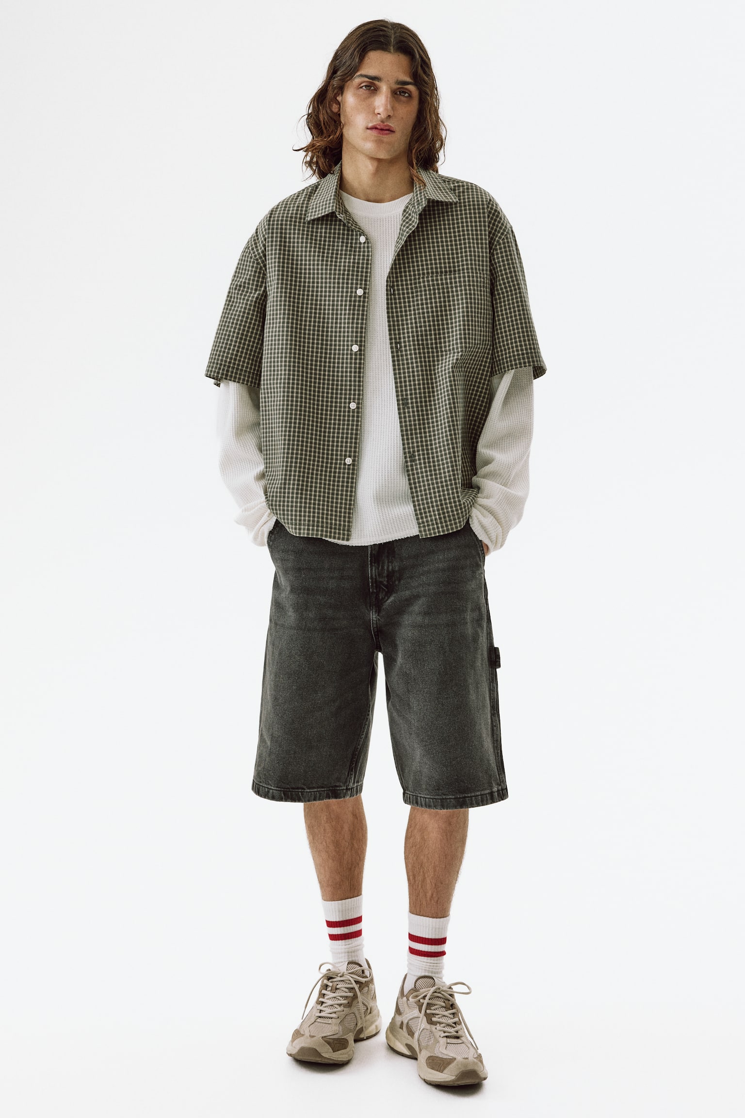 Relaxed Fit Cotton shirt - Khaki green/Checked/Navy blue/Checked/Light blue/Checked - 3