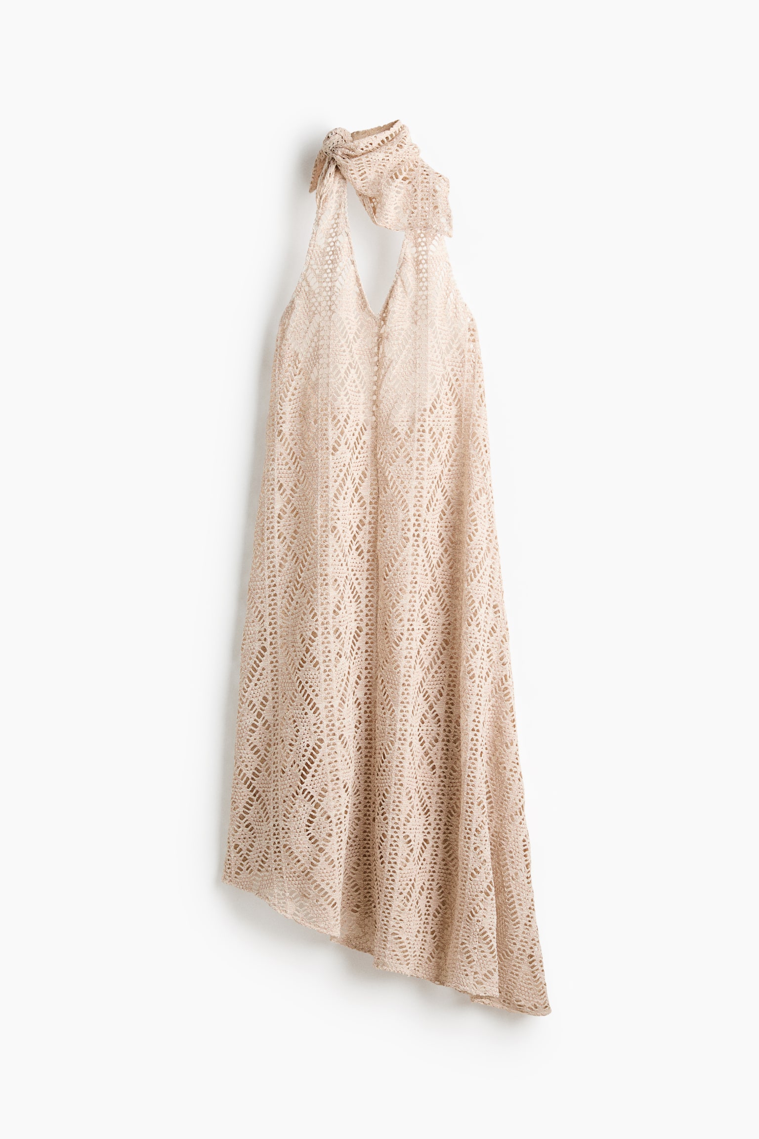 Halterjurk met gehaakte look - Lichtbeige gemêleerd - 1