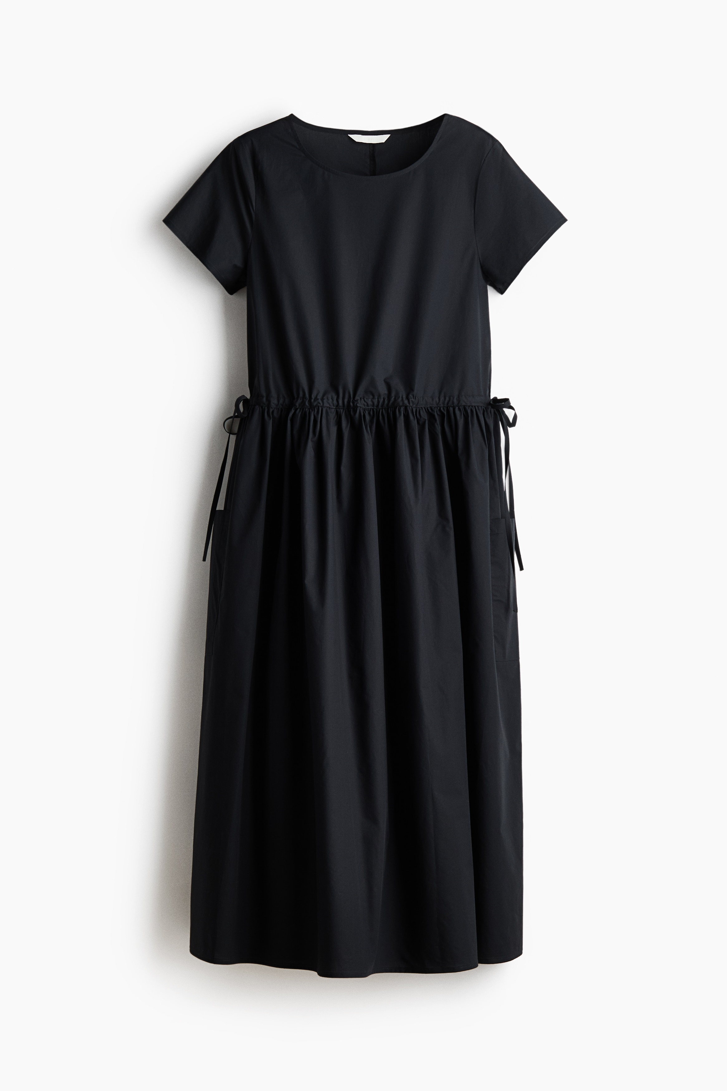 ドローストリングウエスト コットンワンピース - ブラック/クリーム/ライトブルー