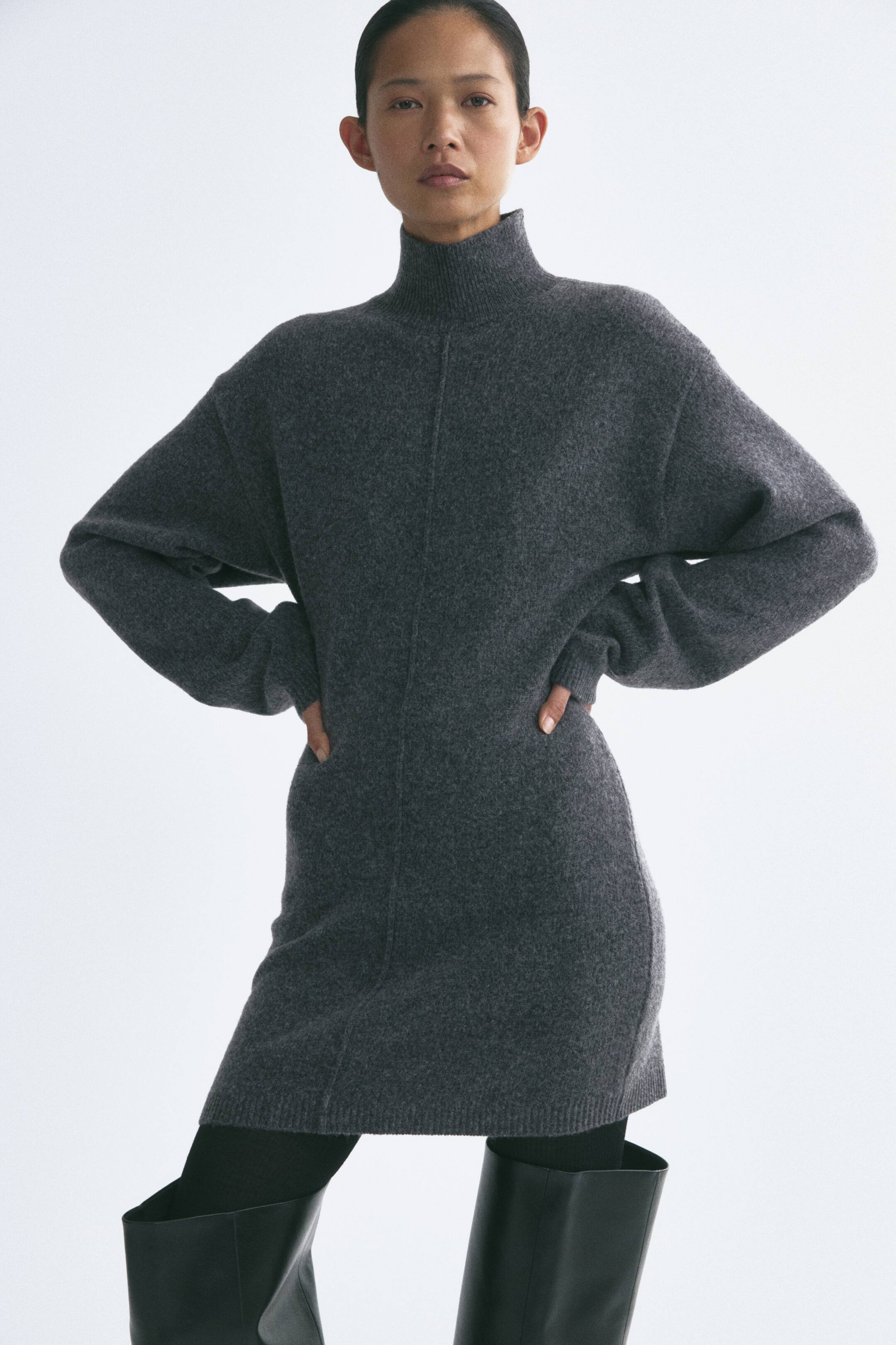 View larger image: Knitted turtleneck dress - Dark grey marl - Ladies | H&M 1