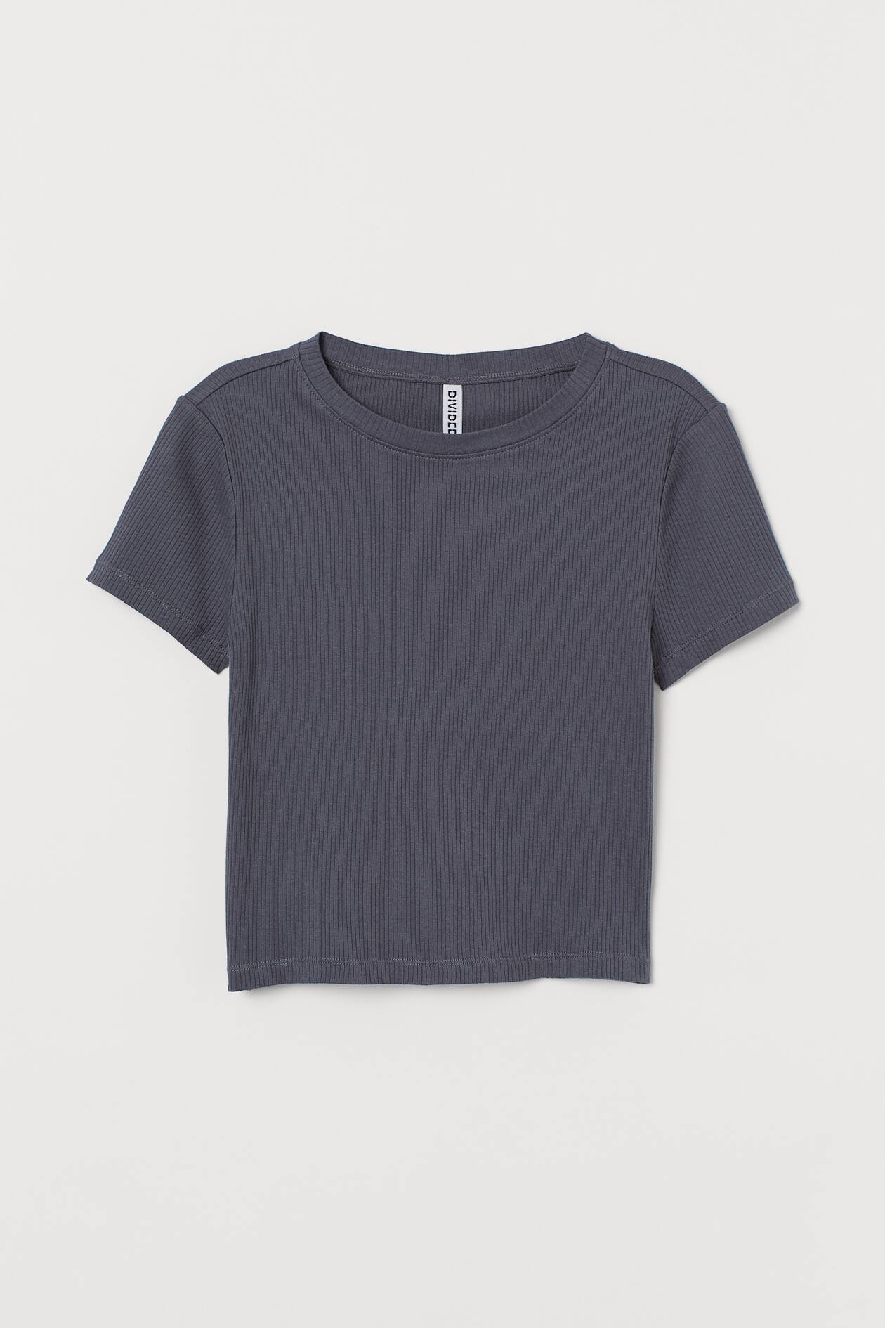 Geripptes Shirt - Rundausschnitt - Kurzarm - Dunkelgrau - Ladies 