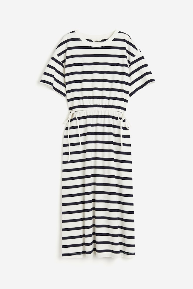 Tie-detail T-shirt dress - White/Blue striped - 2