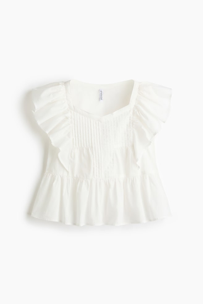 Frill-trimmed cotton top - White/Light blue/floral/Yellow/floral/Dark gray/patterned - 1