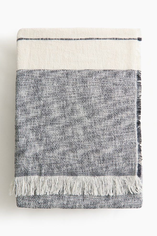 Linen-blend blanket - Dark grey/Cream/Blue/Cream - 1