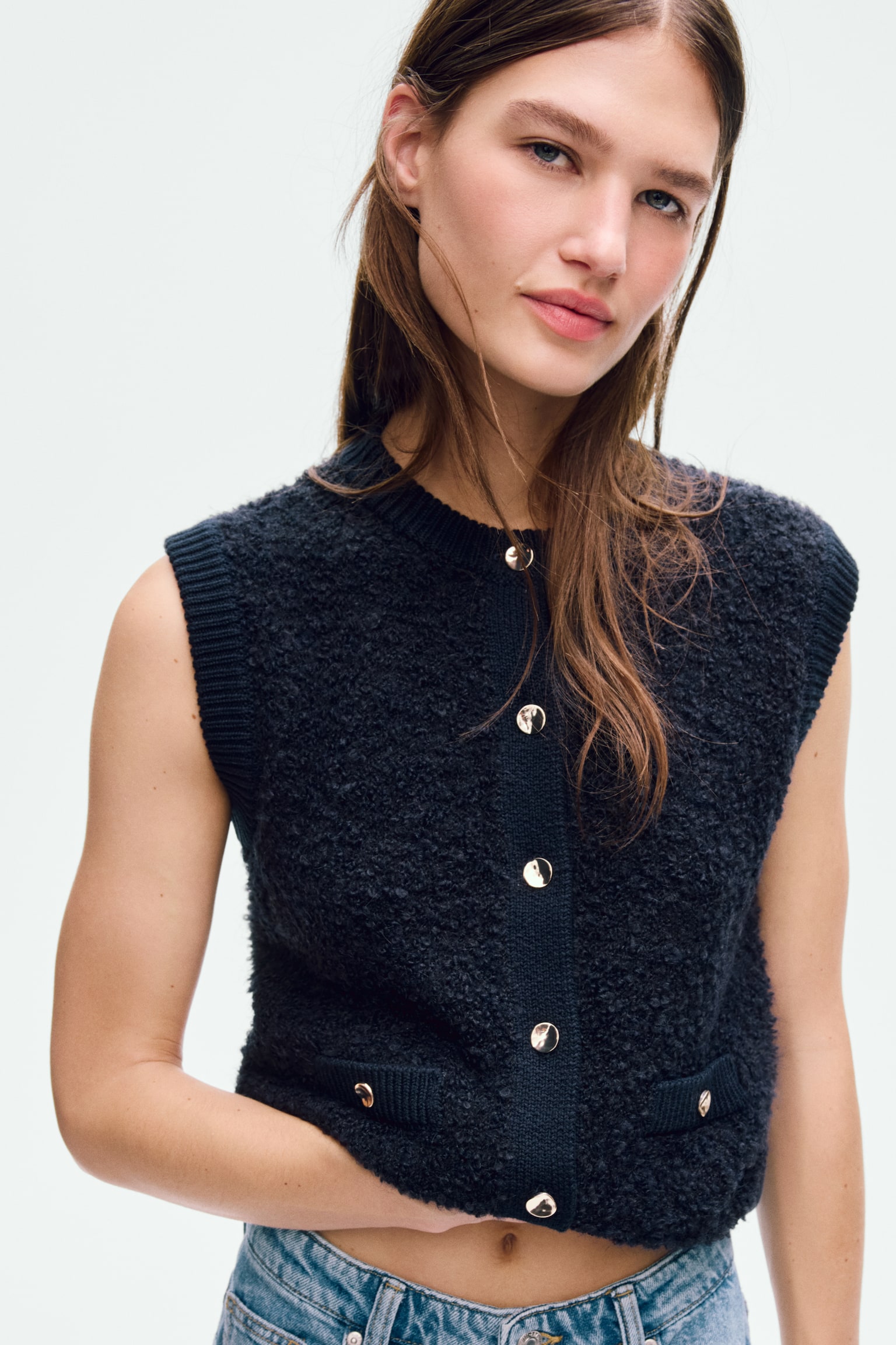 Bouclé-knit waistcoat - Navy blue - 4