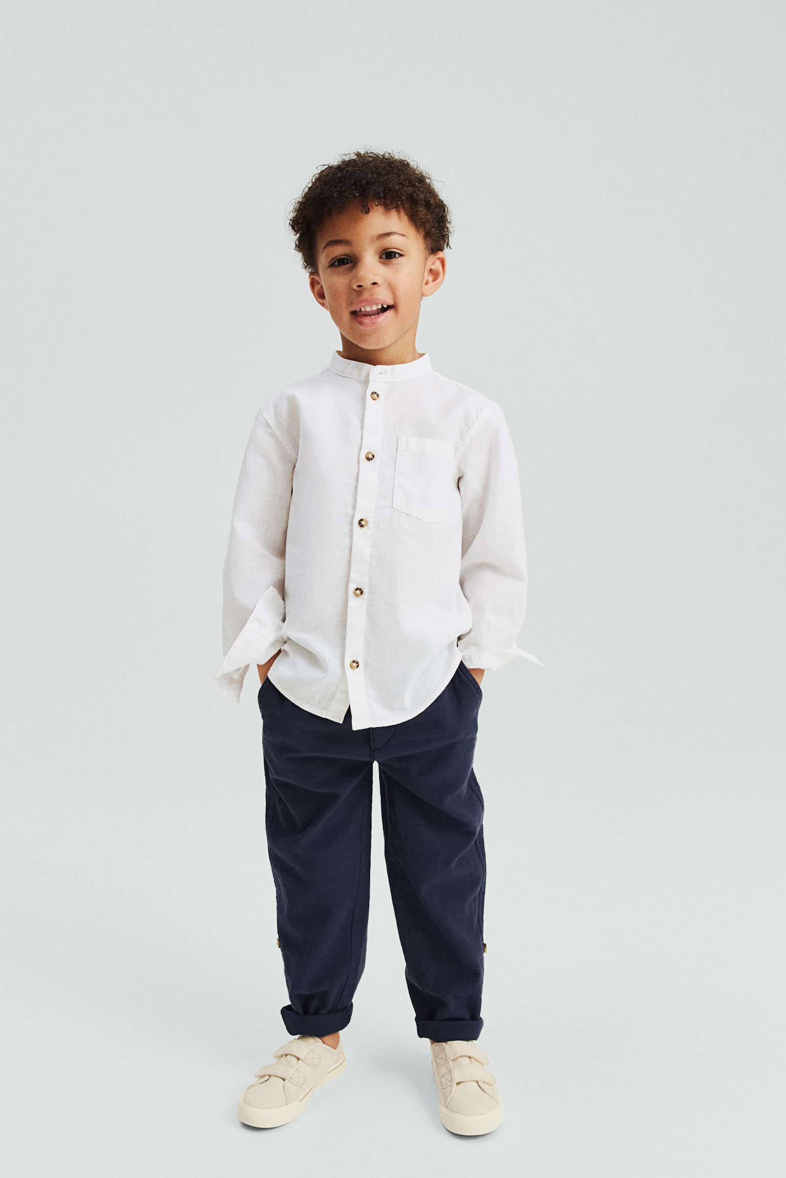 Linen-blend grandad shirt - White - 4