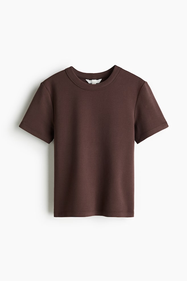 Fitted cotton T-shirt - Dark brown/Blue-grey/Cream - 1