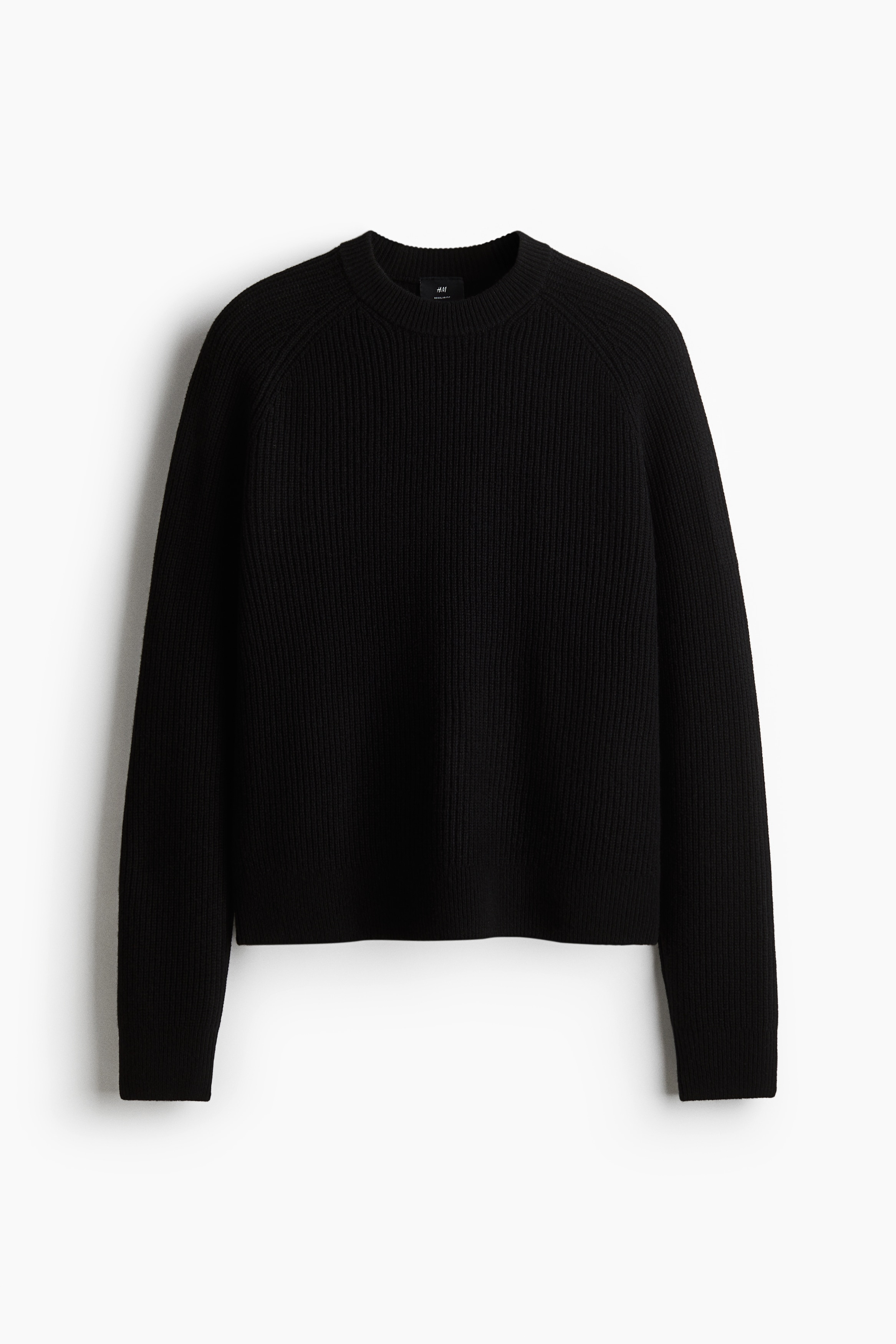 Regular Fit Rib-knit wool jumper - Black/Dark grey/Beige