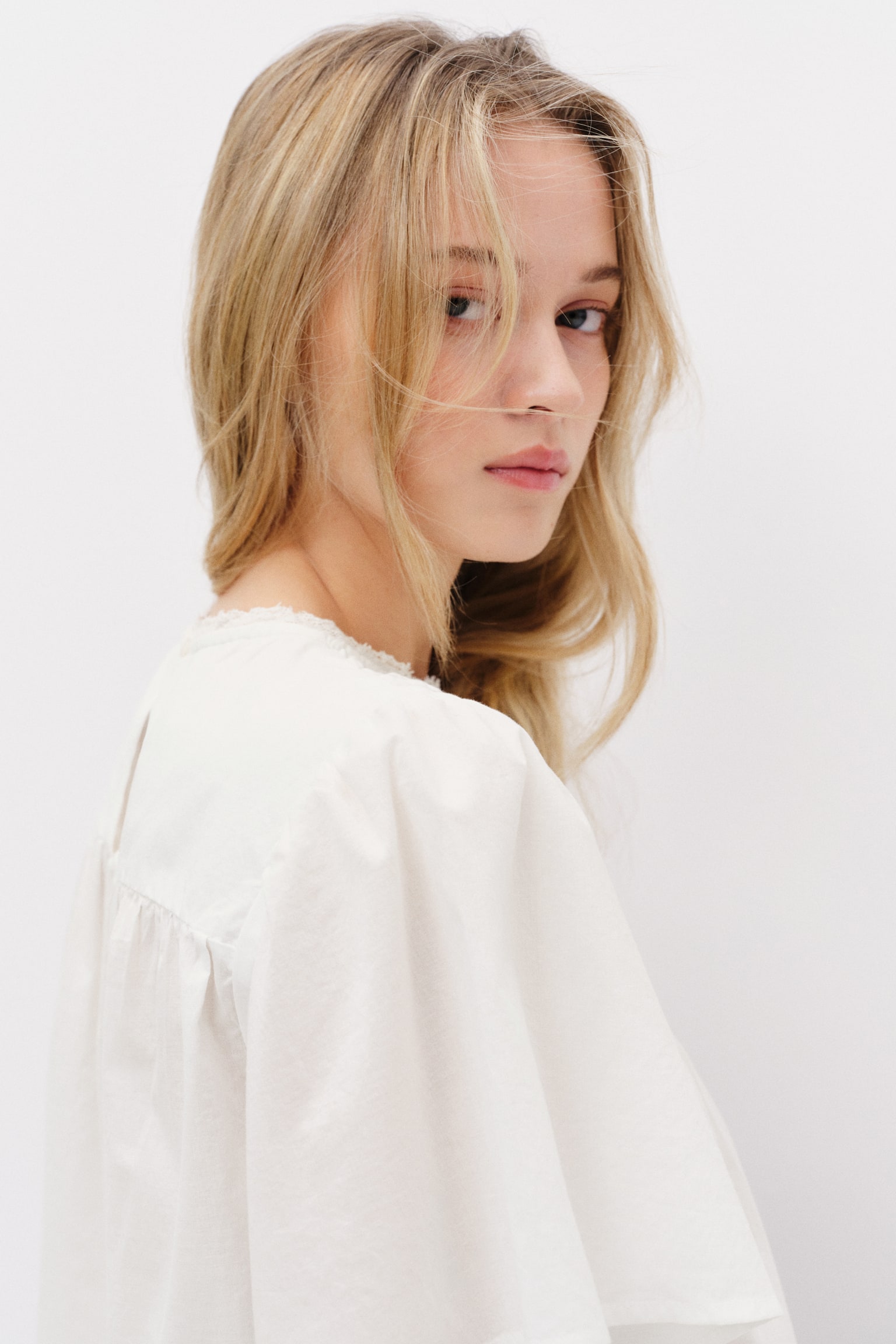 Broderie-anglaise cotton blouse - White/Light purple - 4