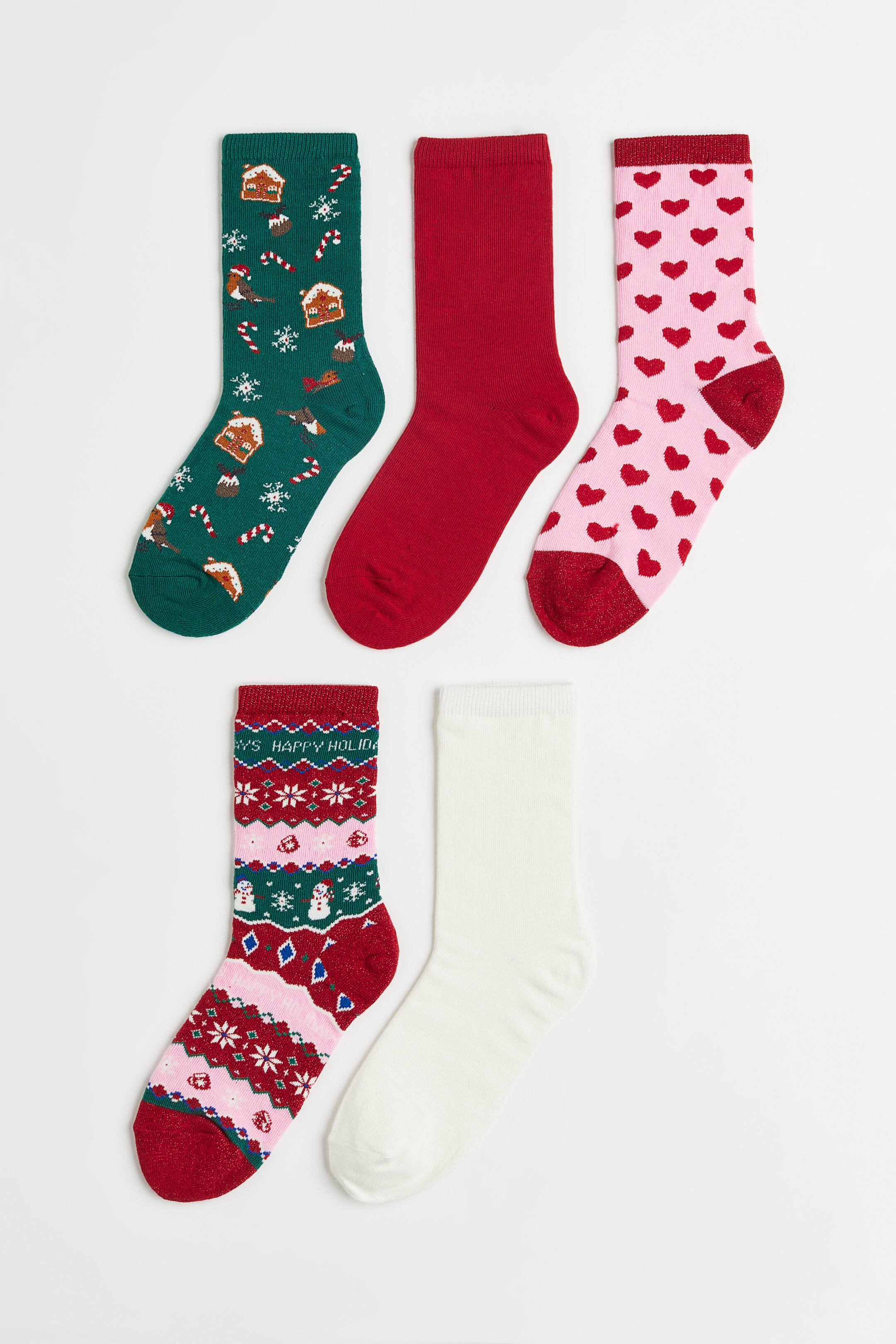Xem ảnh lớn hơn: Bộ 5 đôi tất - Màu đỏ/Hoa văn - Ladies | H&M VN 1