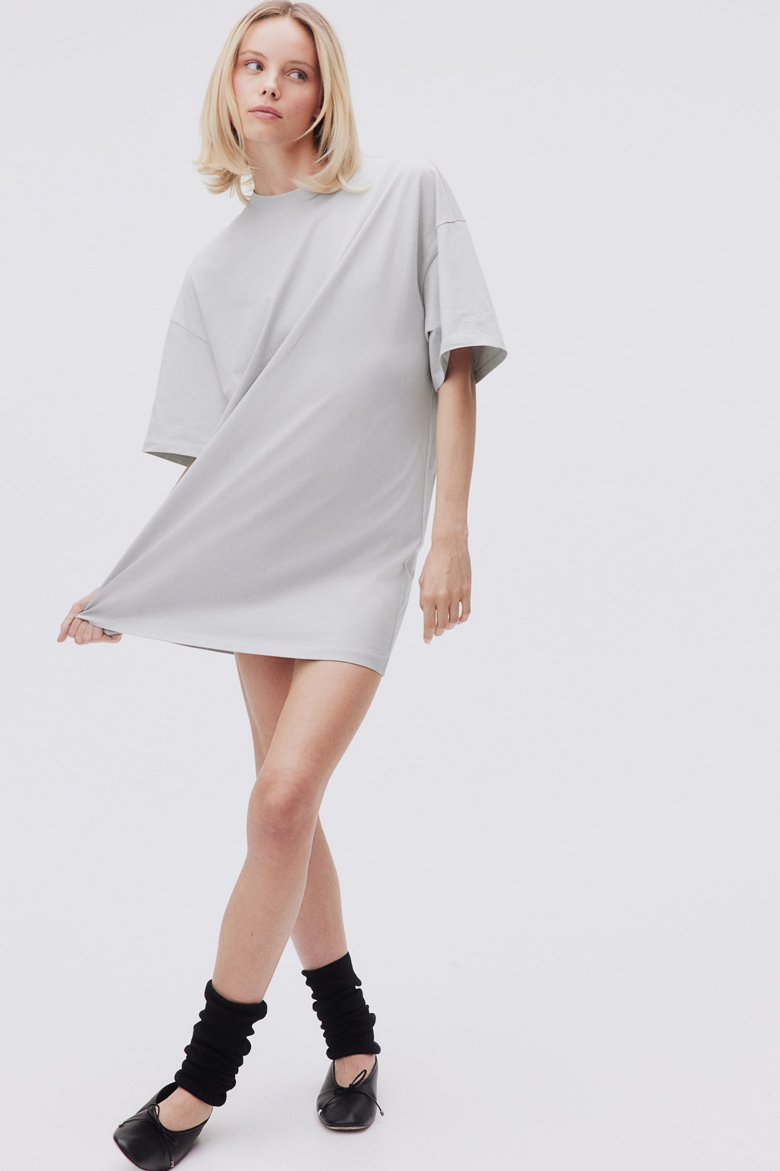 Oversized T-shirt dress - Light grey/Light grey marl/Black/White/Light beige/Light yellow/Light beige/Navy blue/Dark grey/Khaki green - 3