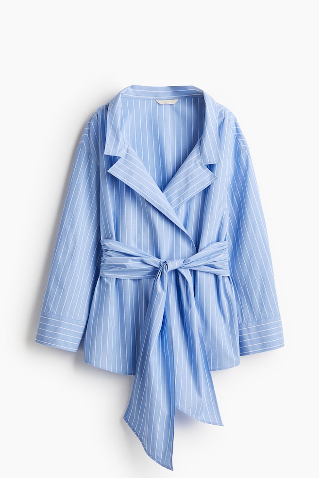 Poplin wrap blouse - Blue/Striped - 2