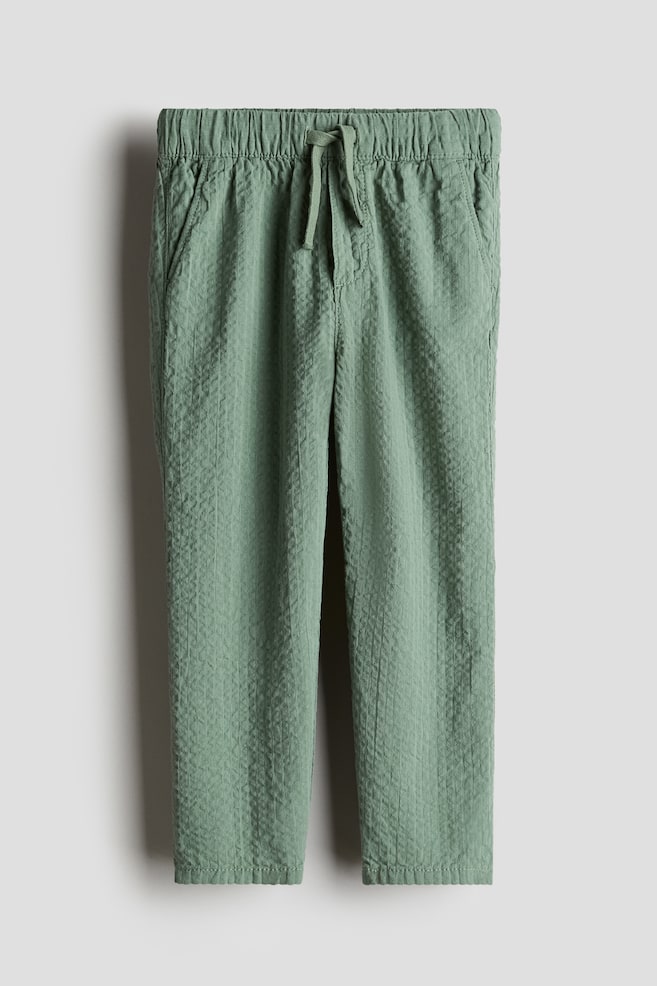 Cotton Seersucker Pants - Khaki green/Dark gray/Green/dark blue striped - 1