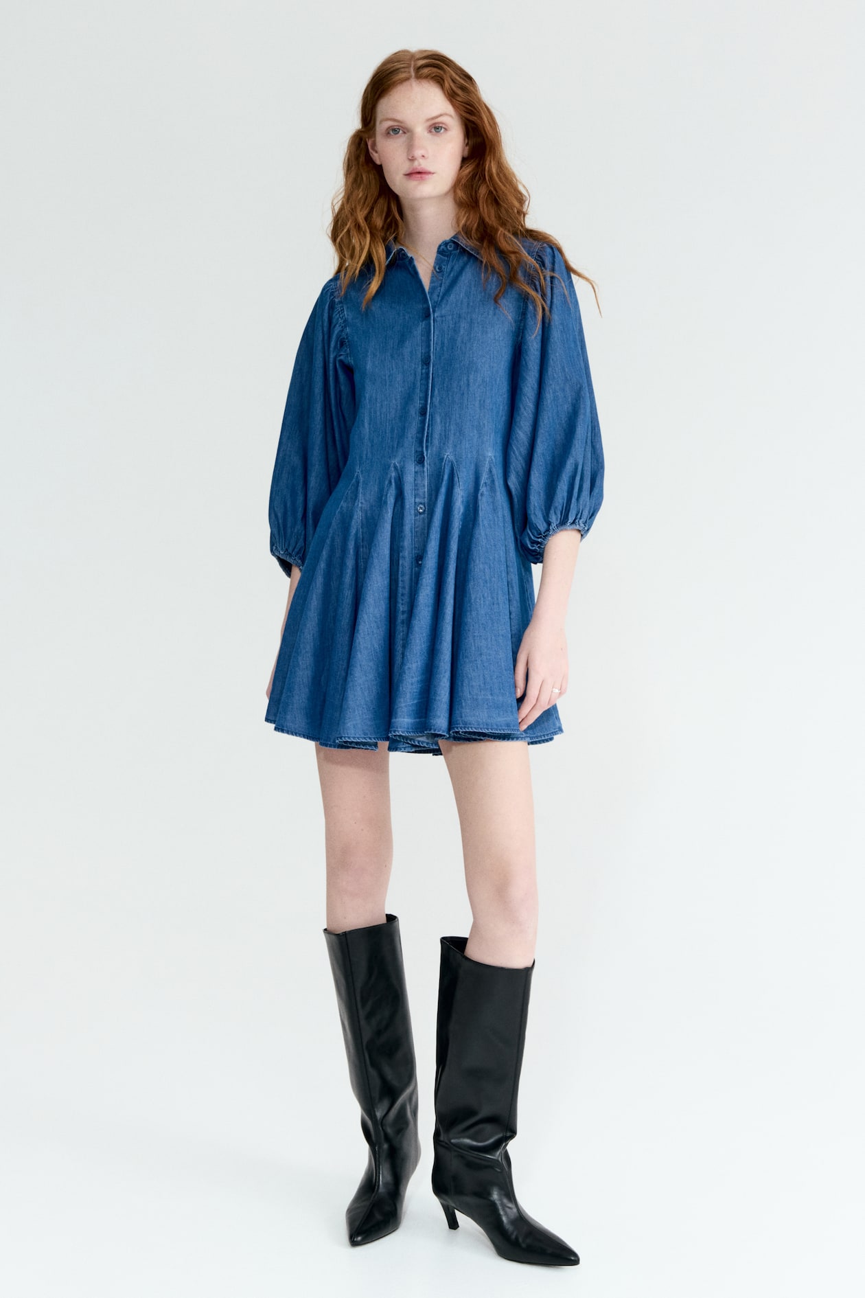 Puff-Sleeved Flared-Skirt Dress - image 5
