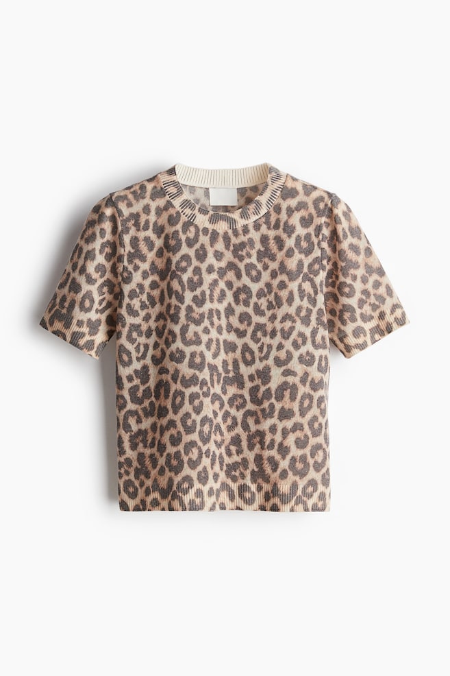 Fine-Knit T-shirt - Light beige/leopard print - 1