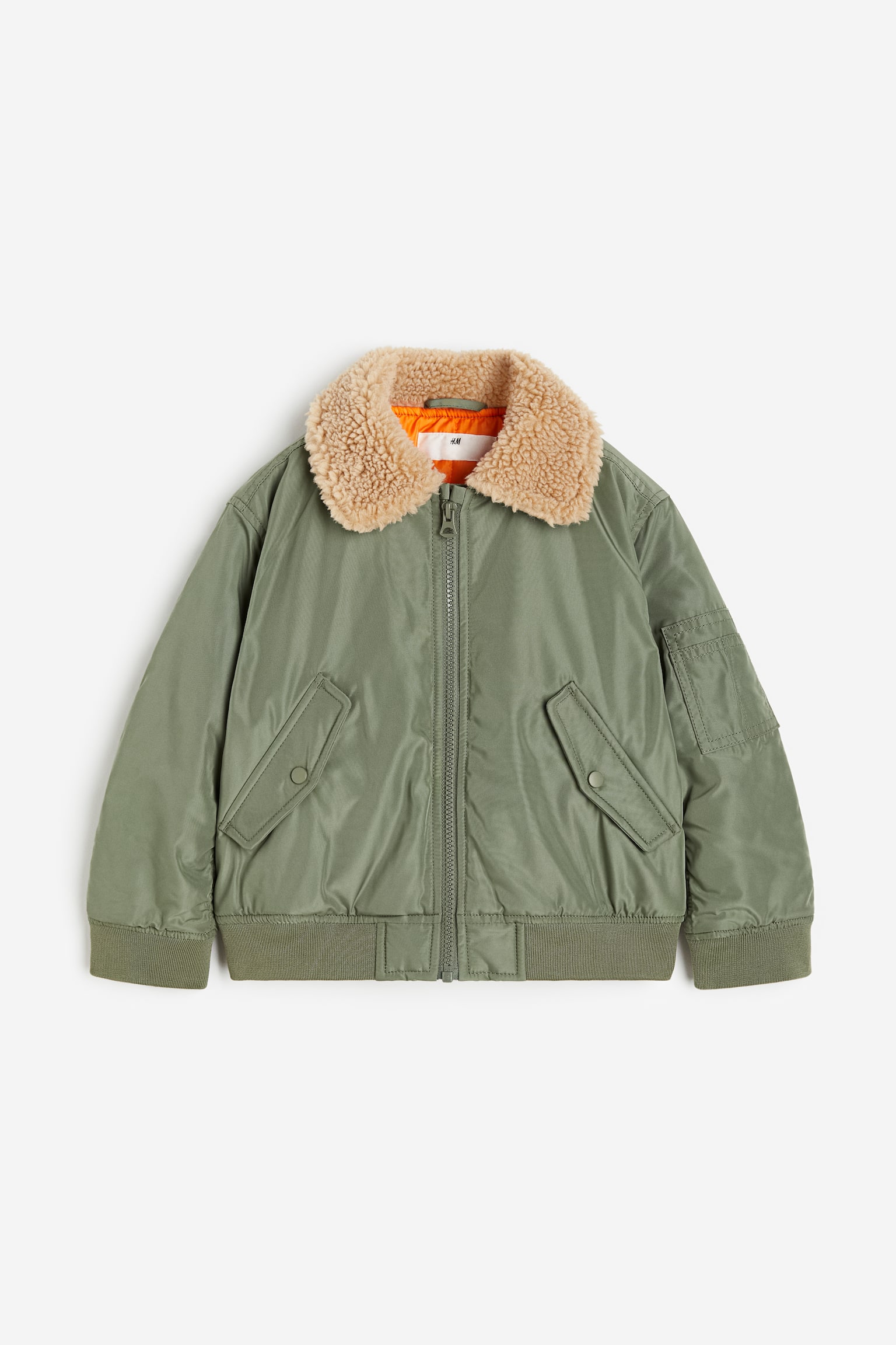 Teddy Collared Bomber Jacket - Khaki green - 1